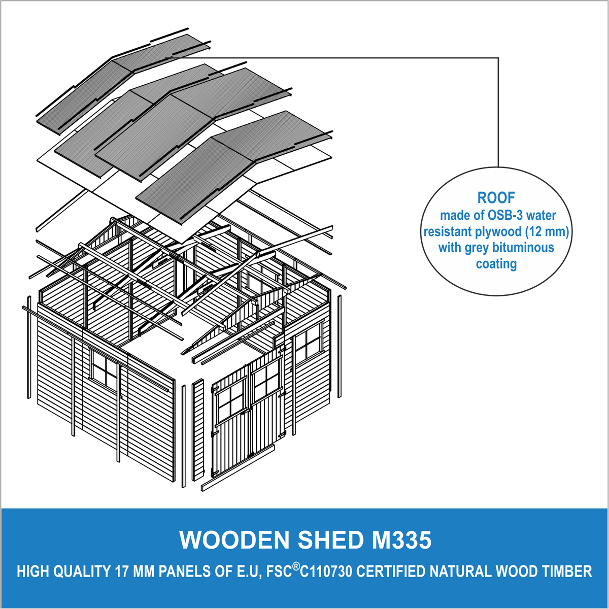 HOLZ-GARTENHAUS - H226x316x324 cm/9 m² - M335 - Beige, Holz (324/226/297cm) - Timbela