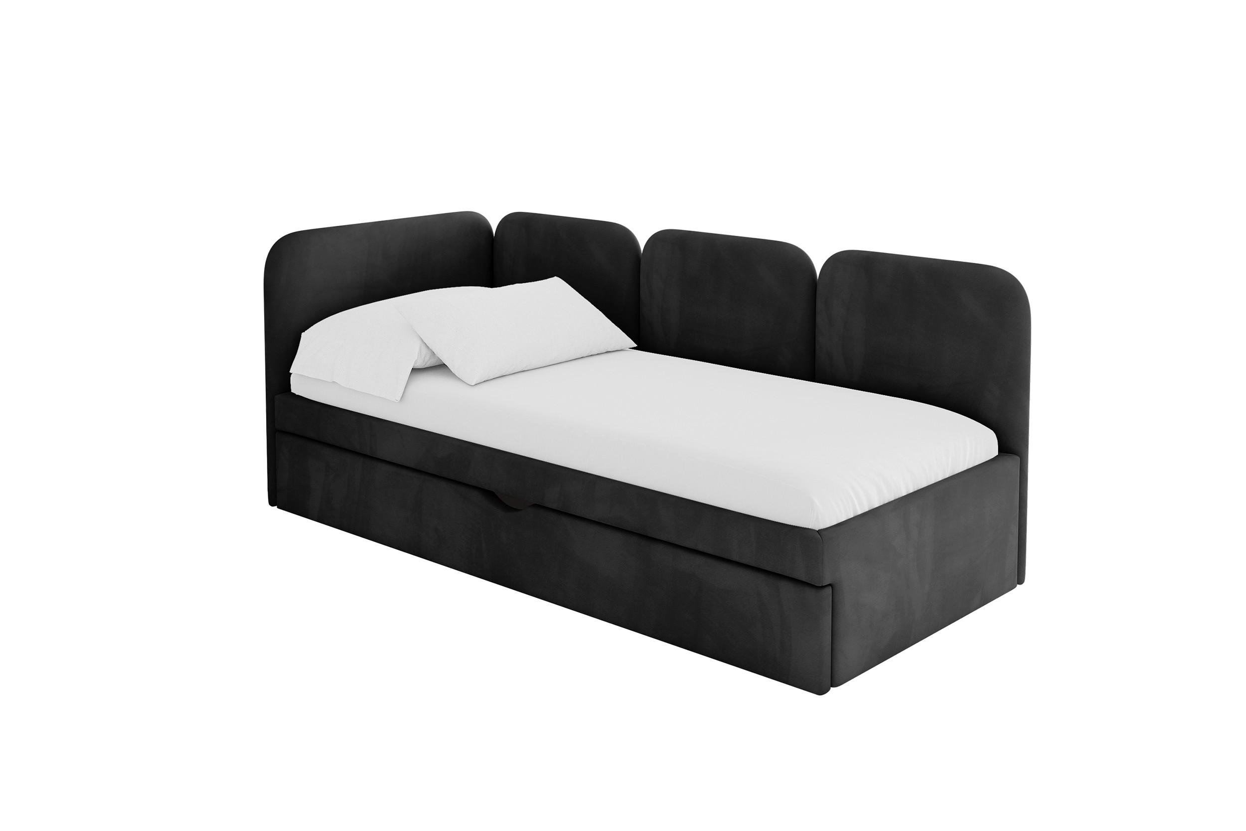 EINZELLBETT Jugendbett mit Bettkasten und Matratze H3/H4, Rechts - ALVY 100x200 Schwarz - Anthrazit, Holzwerkstoff/Textil (100/200cm) - ALTDECOR