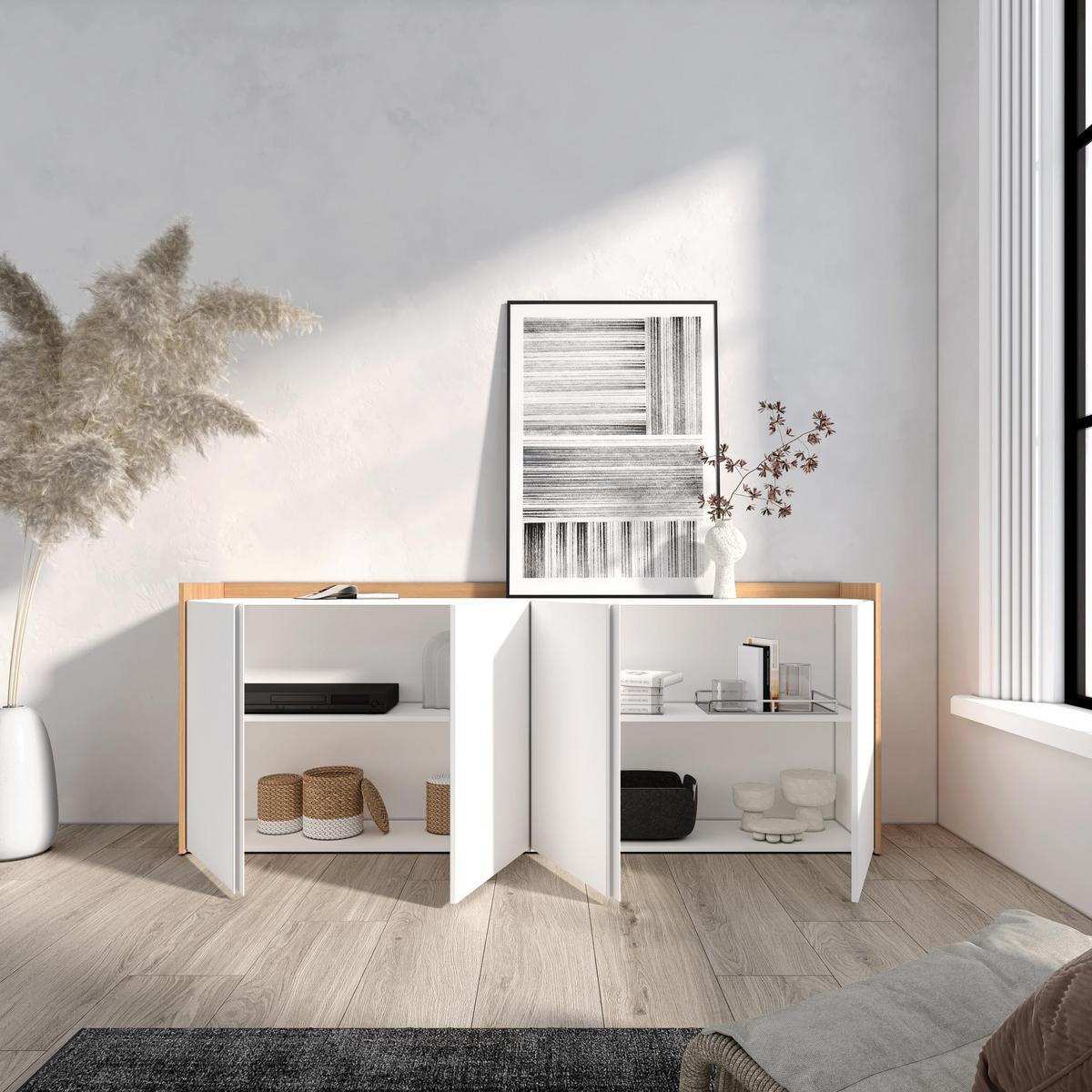 SIDEBOARD, Weiß und Eiche, 207/35/80cm - Weiß, Holzwerkstoff (207/80/35cm) - Skraut Home
