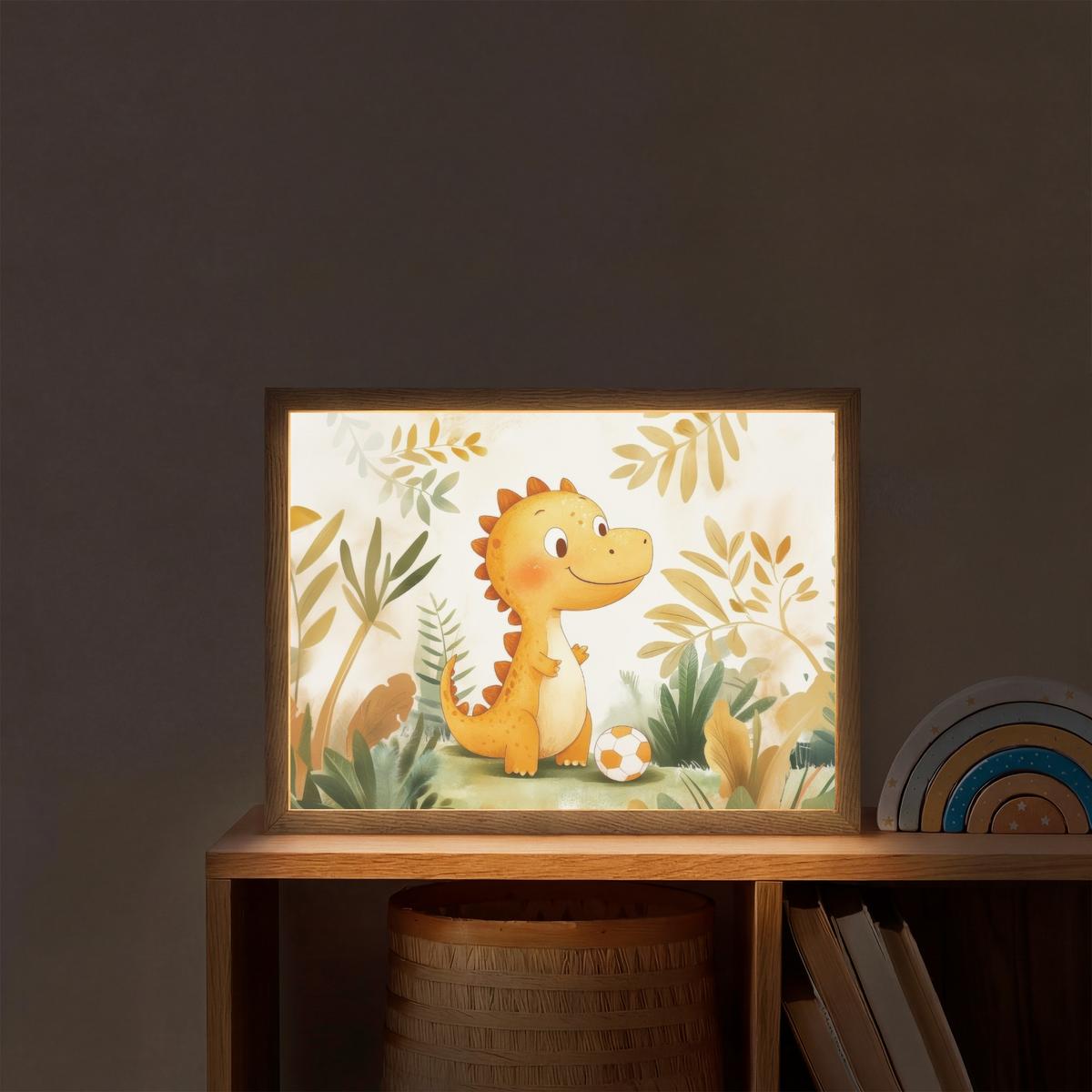 WANDLEUCHTE MIT AKKU Dino - Fußball - Orange 40x30 cm - Beige, Holzwerkstoff (40/30/8cm) - OnlyWow