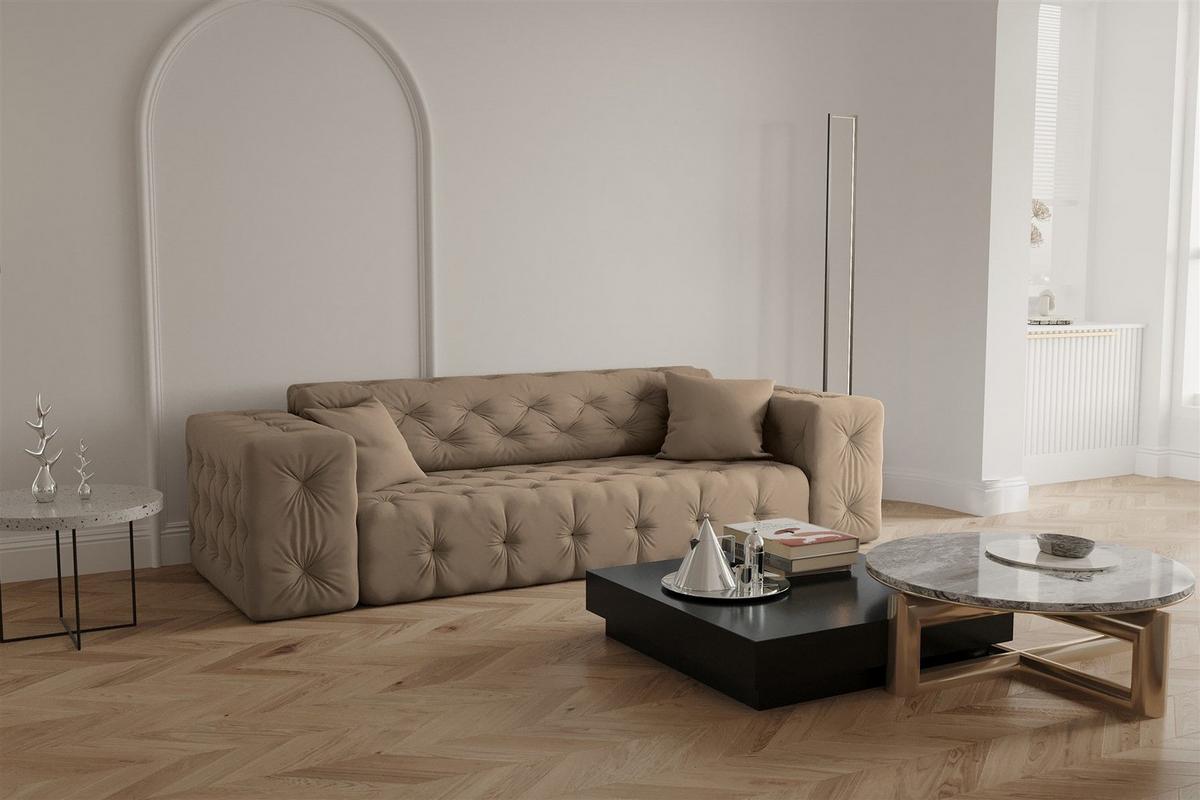 SOFASET Chantal - Taupe, Holzwerkstoff/Textil (251/78/96cm) - Fun Möbel