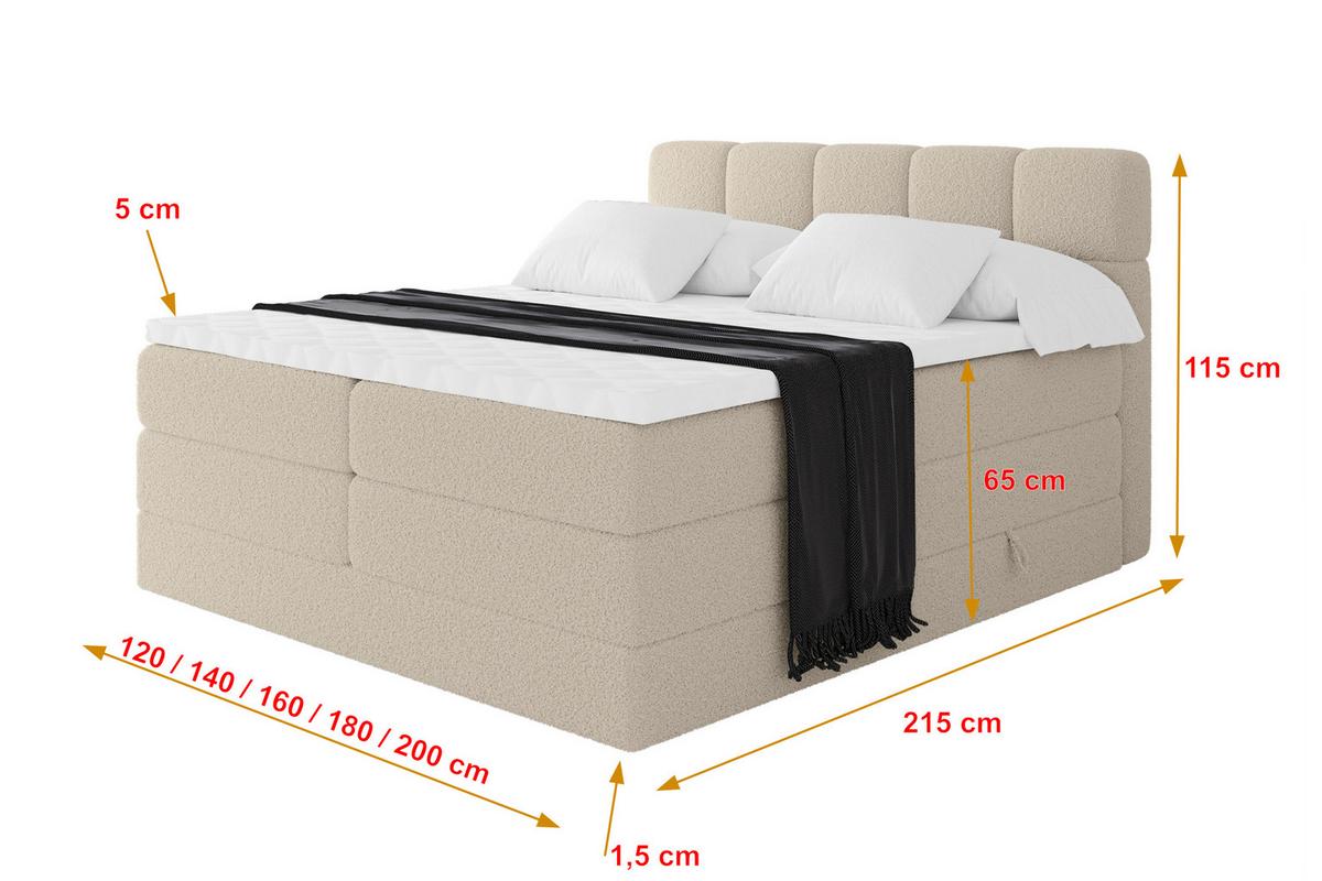BOXBETT mit Matratze H3/H4 - FAMA KING - 200x200 cm Dunkelbeige Quelle - Creme, Holzwerkstoff (200/200cm) - ALTDECOR