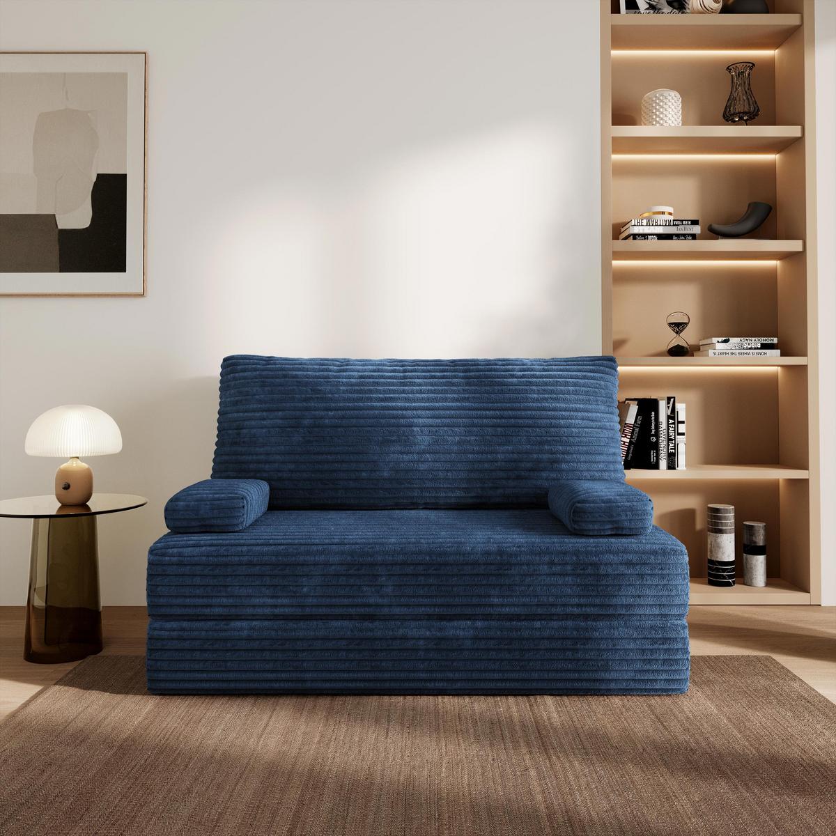 BETTSOFA LADIA aus Schaumstoff Cordstoff Blau Schlaffunktion - Blau, Textil (140/86/60cm) - MASSENO