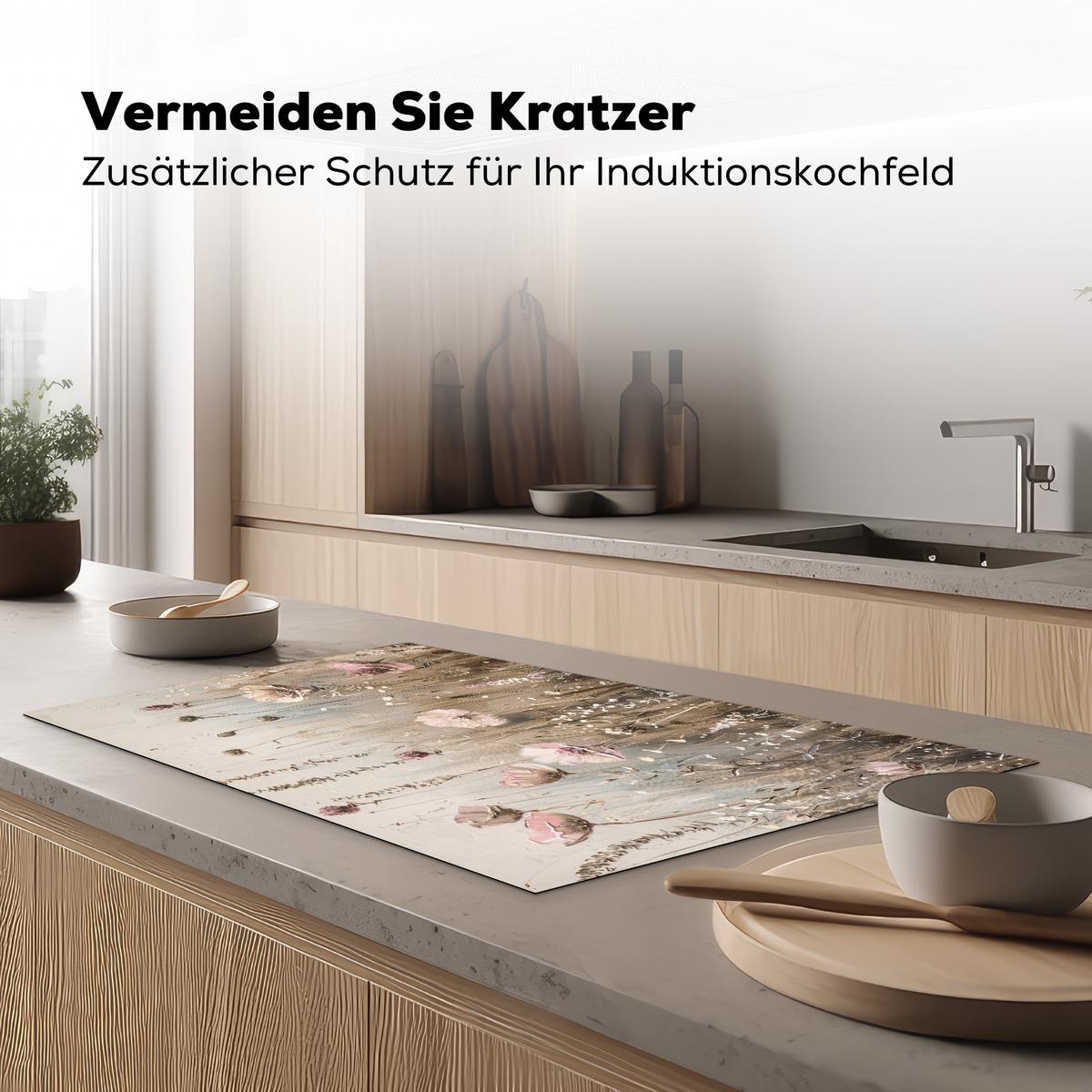 HERDABDECKPLATTE Blumen - Beige - Trockenblumen Induktionsschutz 89.6x51.6 cm - Beige, Kunststoff (89.6/51.6/0.2cm) - MuchoWow