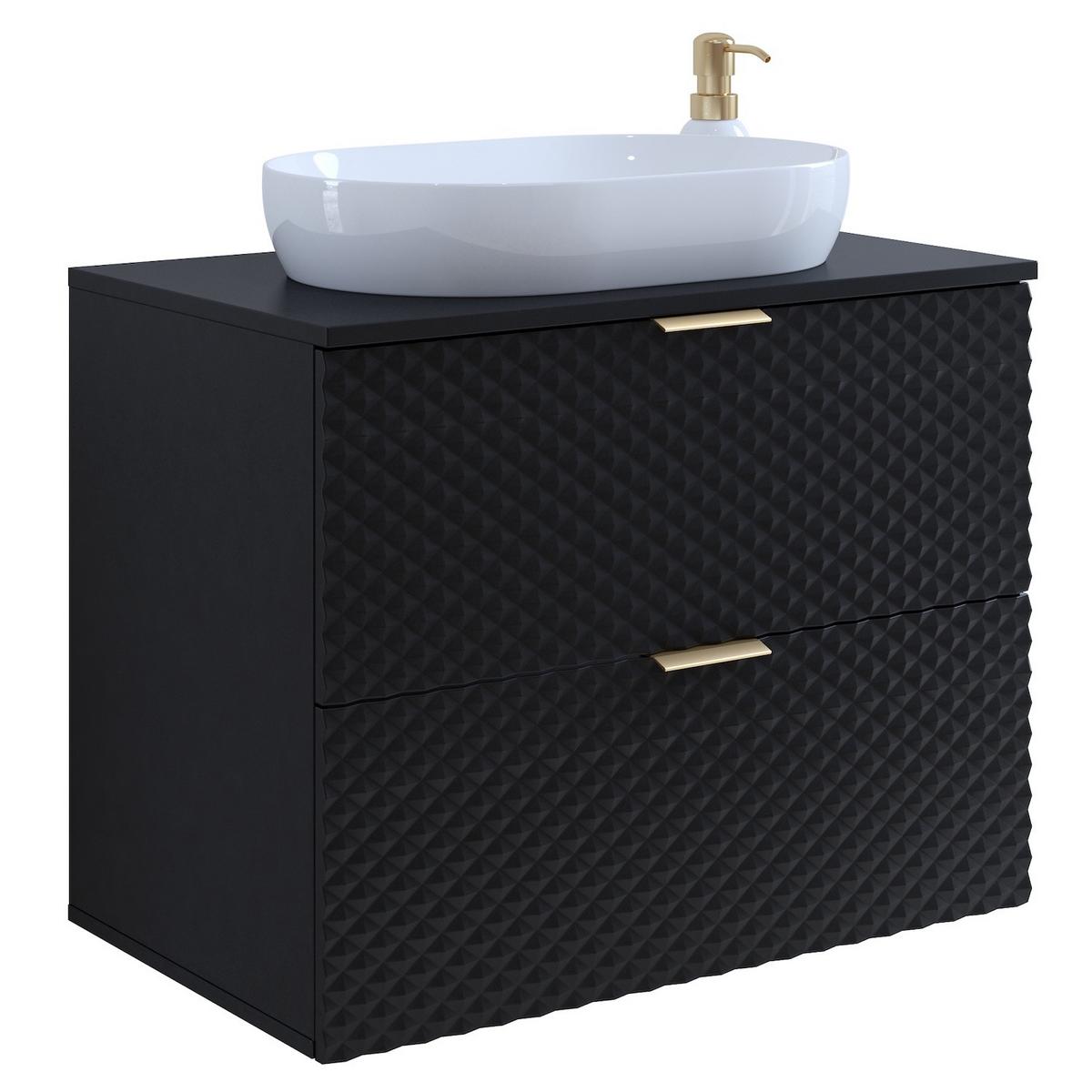 WASCHBECKENUNTERSCHRANK Borneo 2 Schubladen Matt Schwarz - 80 x 49 x 63 cm - Schwarz, Holz (80/63/49cm) - Badplaats
