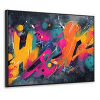 LEINWAND Bilder mit Rahmen - Abstrakt - Graffiti - Farbenfroh - Farbspritzer - 100x70 - Multicolor, Textil (100/70cm) - MuchoWow