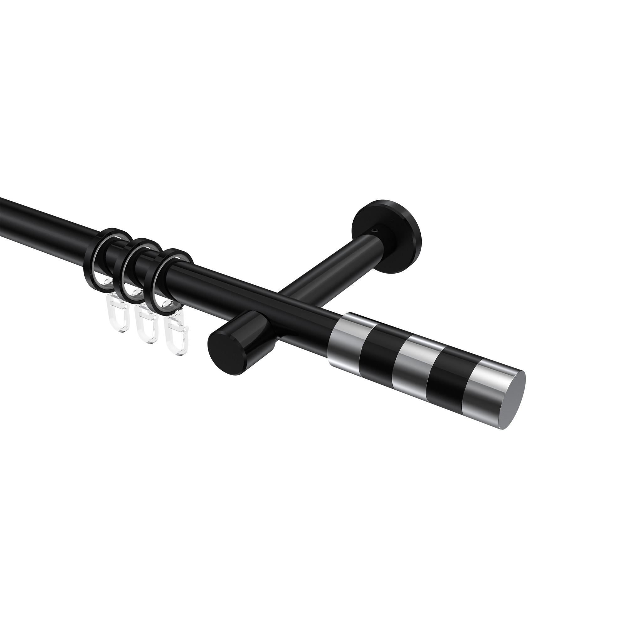 GARDINENSTANGE Prestige Mavell 400 cm (geteilt in 2 x 200 cm), 1-läufig, 20 mm Ø Schwarz - Chromfarben/Schwarz, Metall (400cm) - INTERDECO