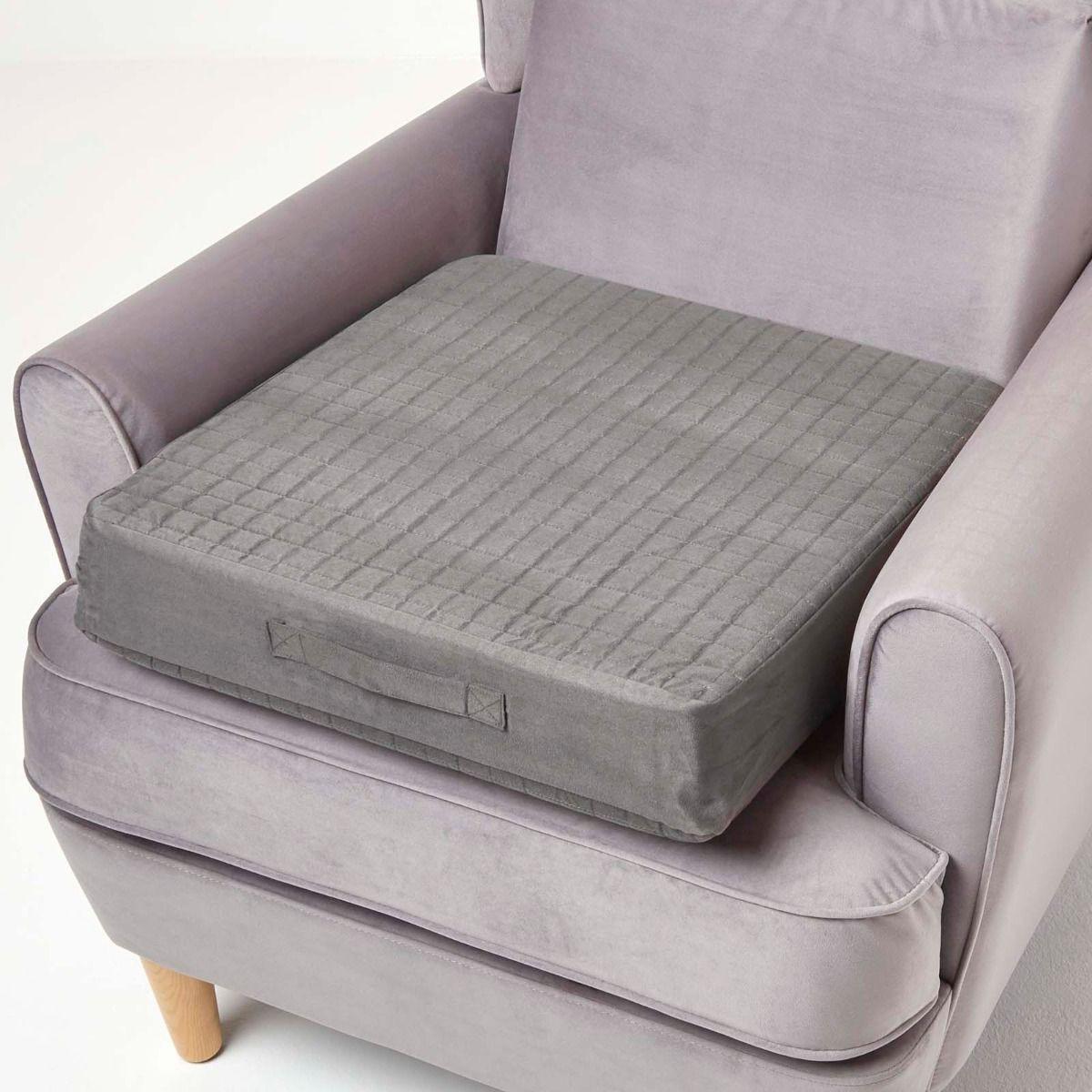 SITZKISSEN orthopädisch 50/50/10 cm – Velours Sesselkissen grau - Grau, Textil (50/50/10cm) - Homescapes