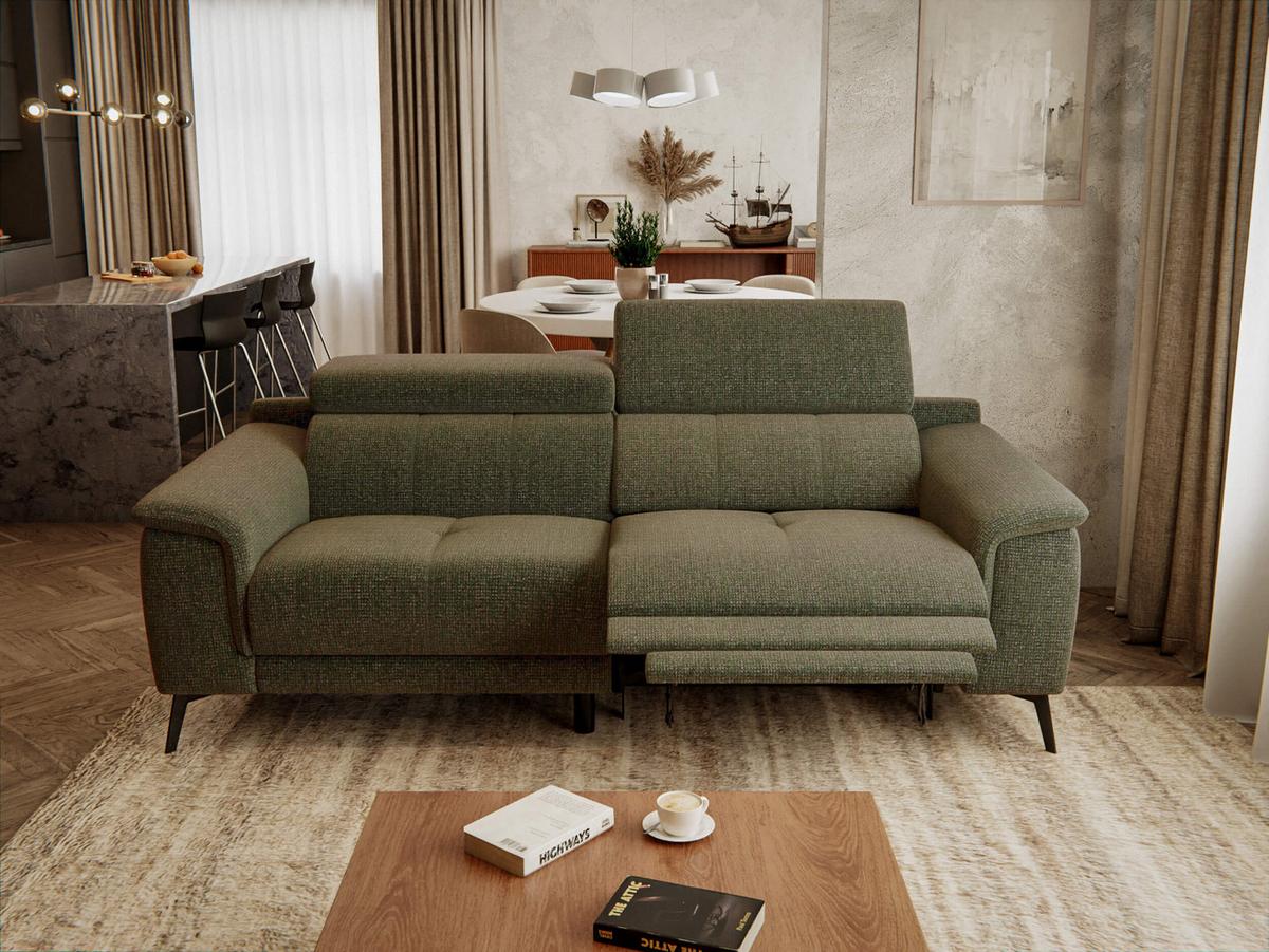 RELAXSOFA FIERO 3-Sitzer mit 1 Relaxfunktion, olivgrün - Schwarz/Olivgrün, Holzwerkstoff/Textil (212/82/103cm) - Wozimo