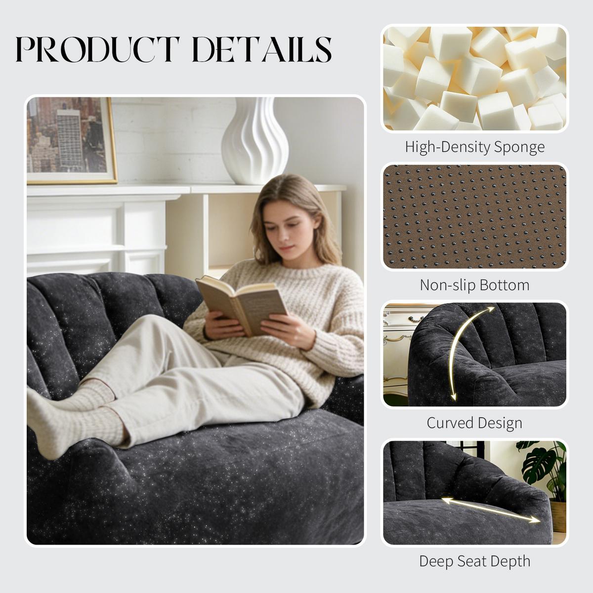 2-SITZER SOFA aus Flanell mit skulpturaler Wellen-Rückenlehne - Schwarz, Textil (140/61/98cm) - Urban Meuble