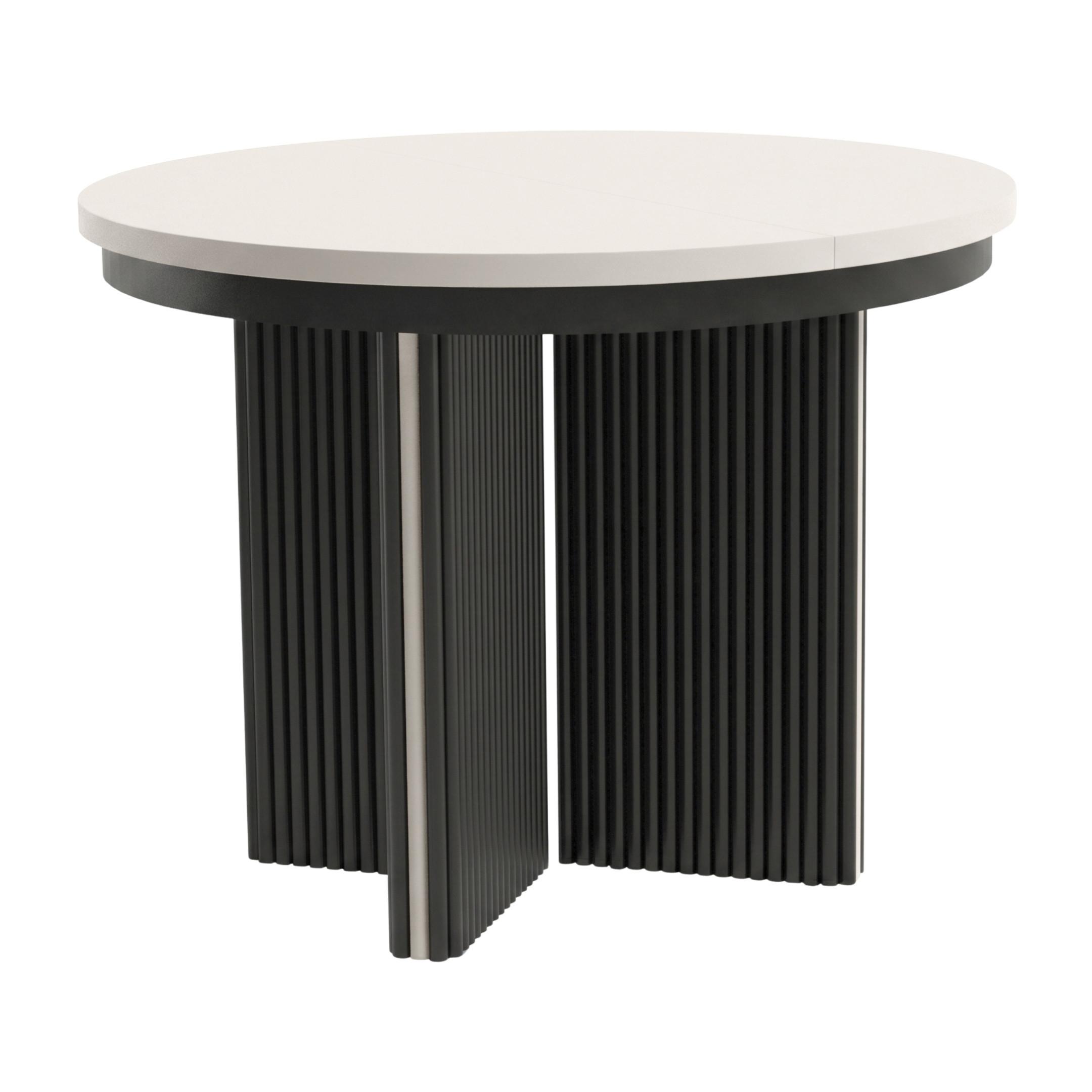 ESSTISCH Prestige runder Design-Tisch, ausziehbar Ø 100–180 cm, Kaschmir+Kaschmir/Schwarz - Kaschmir/Schwarz, Metall (100/100/77cm) - Beautysofa