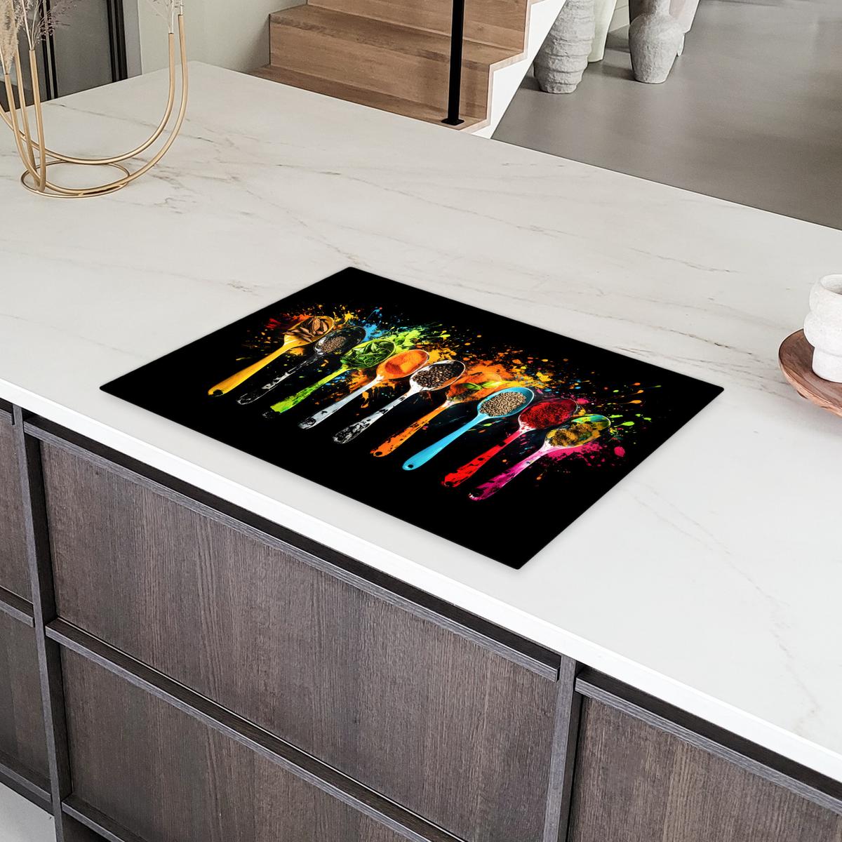 HERDABDECKPLATTE Löffel - Gewürze - Modern - Graffiti - Farbe - Farbenfroh Herdabdeckung Induktionsfeld 75x52 cm - Multicolor, Kunststoff (75/52/0.2cm) - MuchoWow