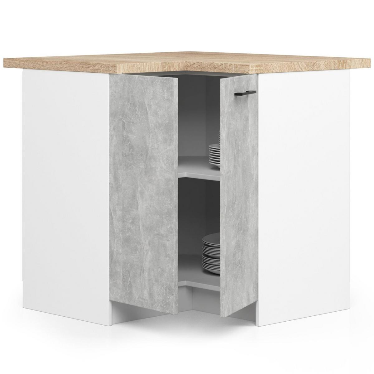 UNTERSCHRANK Weiß, Beton 85/90/46 - Hellgrau/Weiß, Holzwerkstoff (90/85/46cm) - RAUMHIRSCH FURNITURE