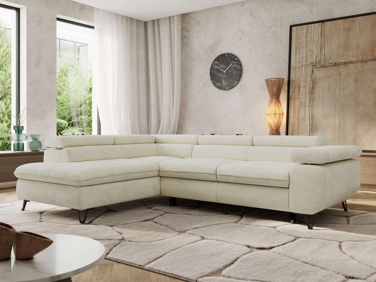 ECKSOFA PABLO L Creme Schenille glatt - Links Seite - Creme/Schwarz, Textil/Metall (208/273cm) - MKS