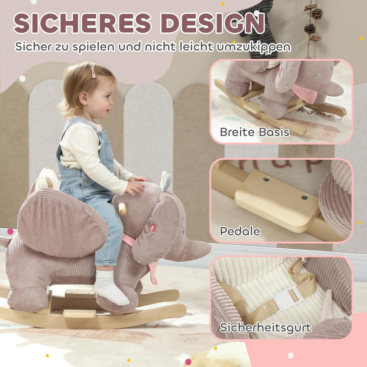 SCHAUKELTIER Elefant-Schaukel interaktive Tiergeräusche weiche Füllung Braun - Braun, Textil (32/49/65cm) - AIYAPLAY