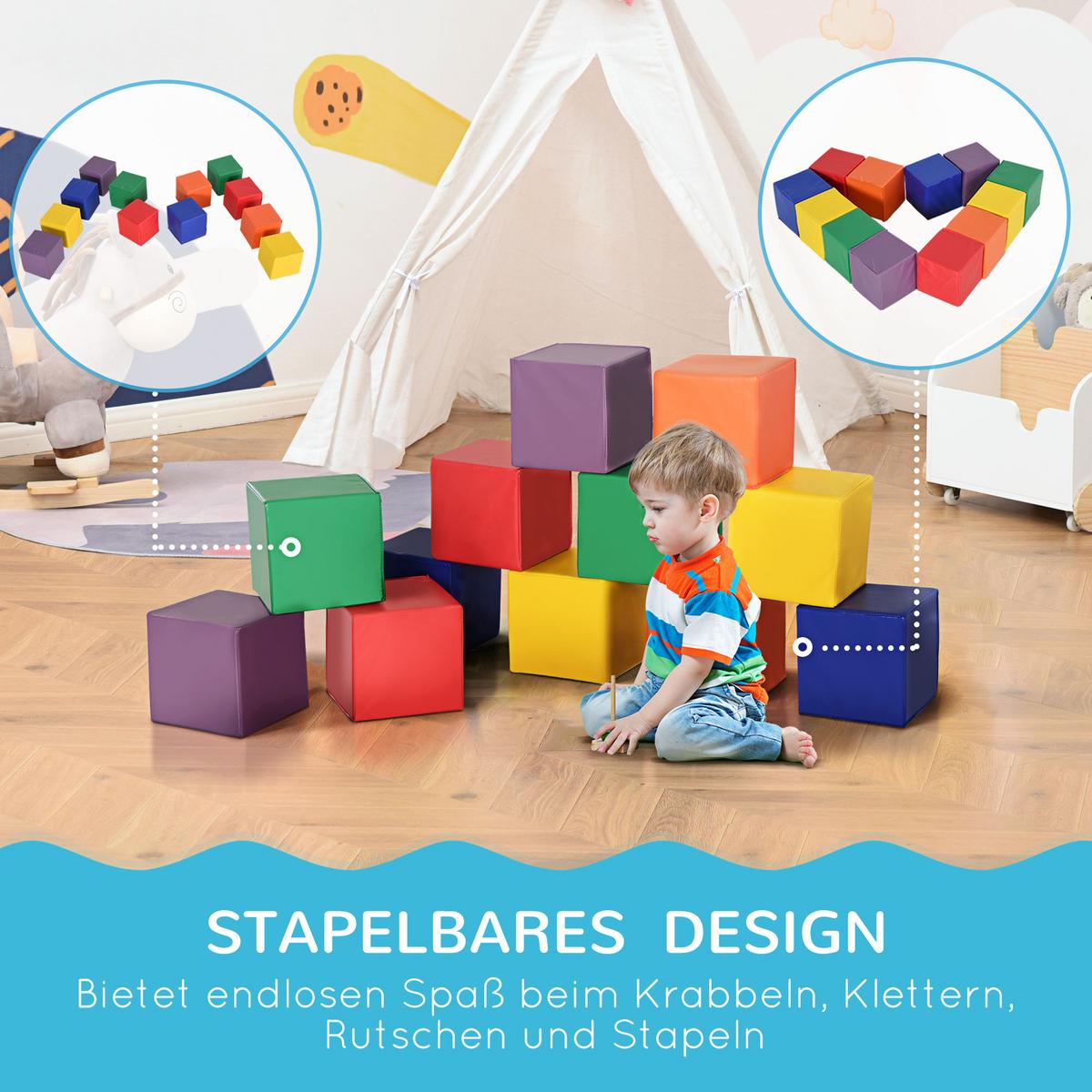 BAUSTEINSET 12er-Set Schaumstoff Bauspielzeug für 1-3 Jahre alt Kinder EPE - Rot/Multicolor, Kunststoff (20/20/20cm) - HOMCOM
