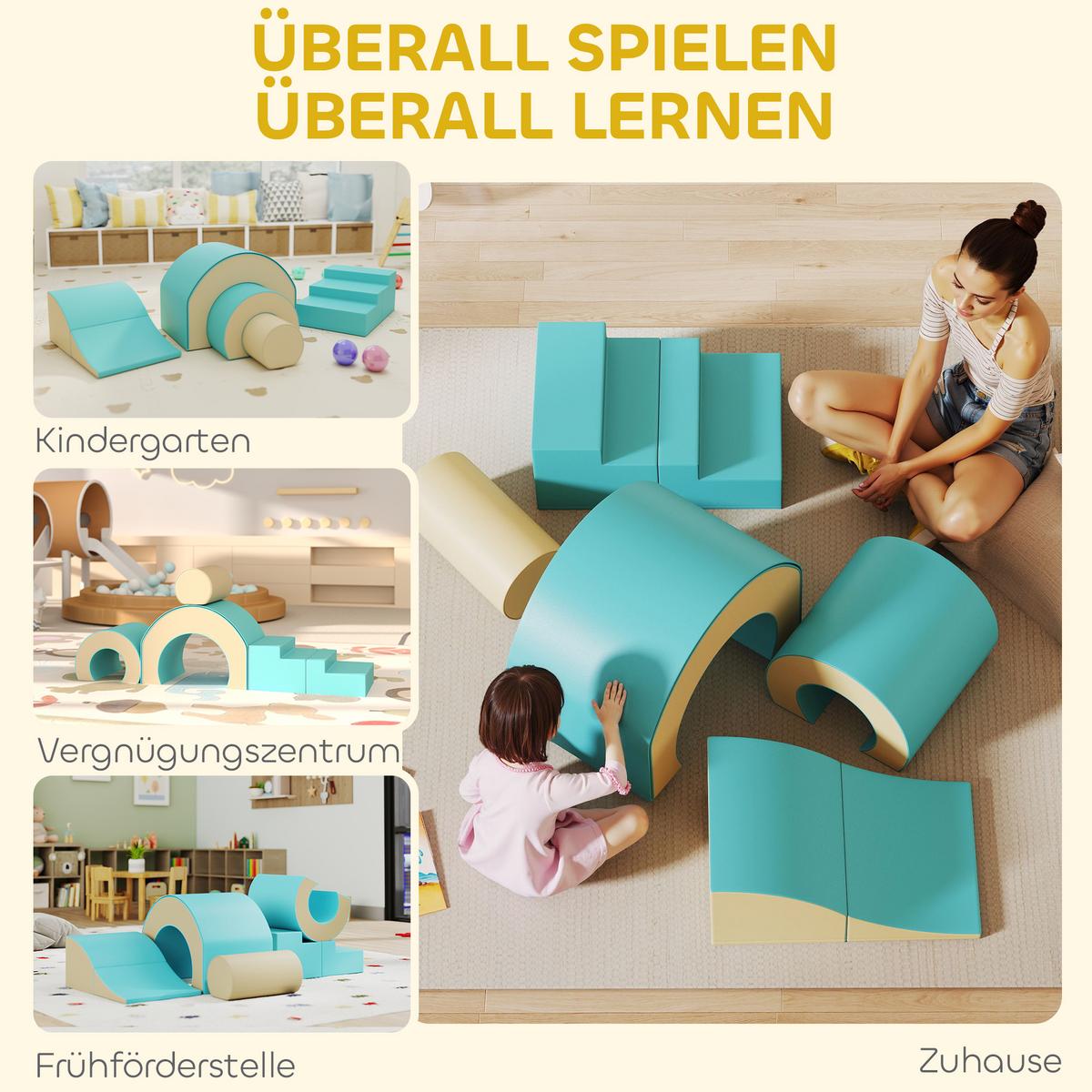 SCHAUMSTOFF Bausteine Kinder 5 tlg. Klettern Softbausteine Riesenbausteine Grün - Grün, Kunststoff (39/181cm) - AIYAPLAY
