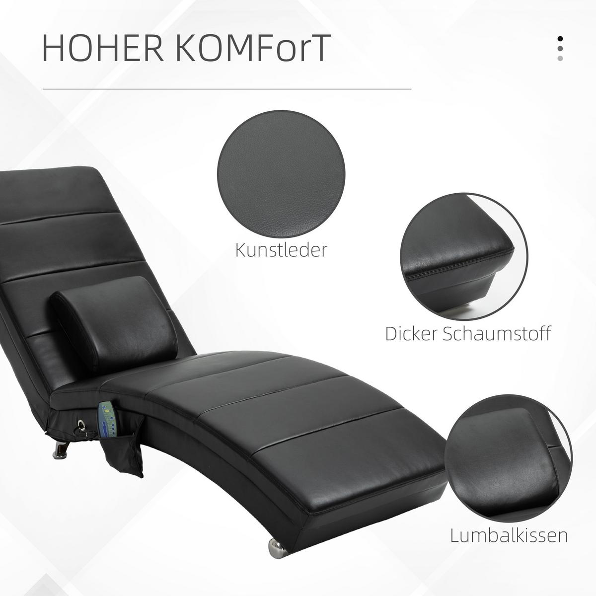 RELAXLIEGE mit Massagefunktion Loungesessel Chaiselongue Zero-G Design Schwarz - Schwarz, Leder (163/87/58cm) - HOMCOM