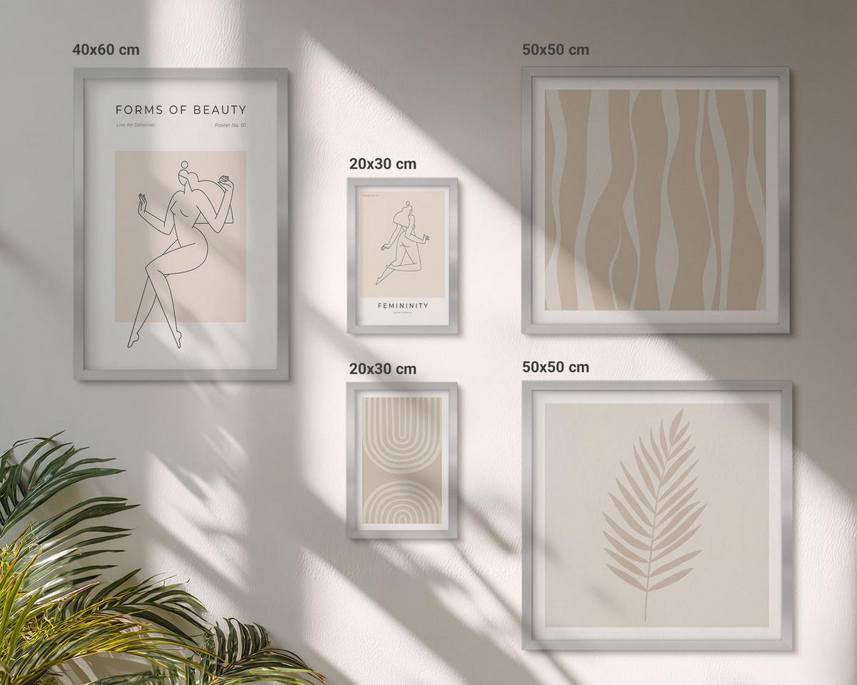 BILDER SET 5er Set - 50x50 cm & 20x30 cm & 40x60 cm Silberner Rahmen - Abstrakte Boho-Dekorationen - Silberfarben, Kunststoff (40/60cm) - TULUP