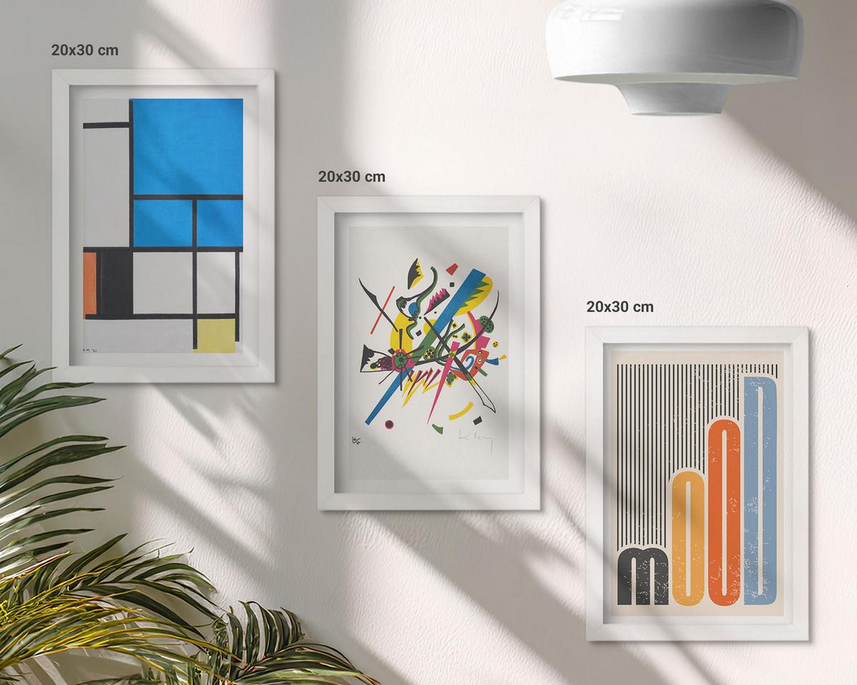BILDER SET 3er Set - 20x30 cm Weißer Rahmen - Abstrakte moderne Geometrie - Weiß, Kunststoff (20/30cm) - TULUP