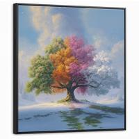 LEINWAND Bilder mit Rahmen - Baum - Jahreszeiten - Winter - Landschaft - 90x90 - Multicolor, Textil (90/90cm) - MuchoWow