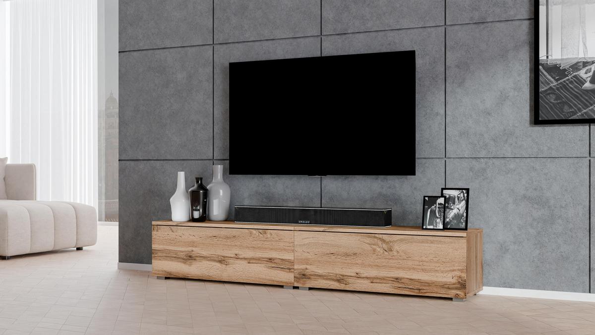 LOWBOARD Loriano 2x100 Eiche Wotan 200/36,5/32 cm – Hängend und Stehend - Braun, Holzwerkstoff/Kunststoff (200/36.5/32cm) - AX Living
