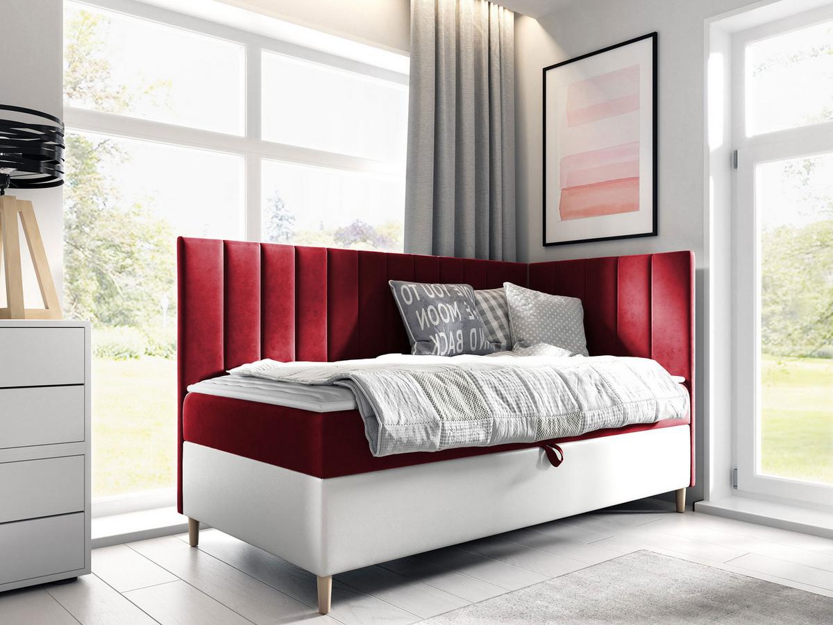 BOXBETT Maja Junior 3, Seite zum Öffnen des Bettkastens: Rechts - H3 - Rot/Weiß, Holz (80/200cm) - MIRJAN24