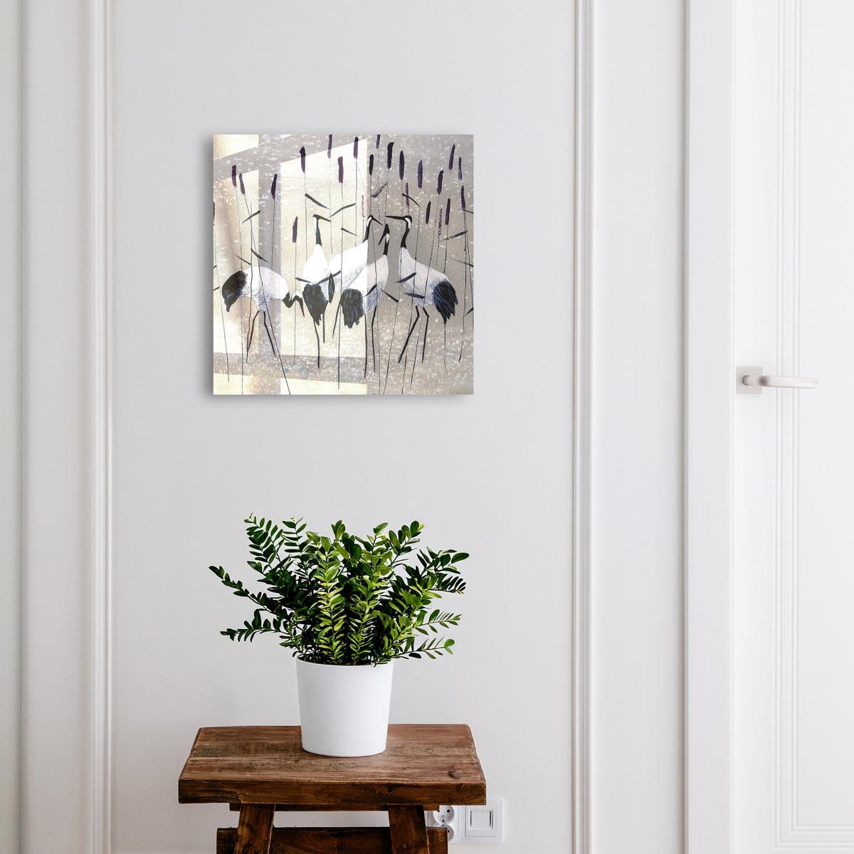 SCHLÜSSELBOX Schwarz 30x30 cm- Türöffnung nach rechts - Kraniche und Schilf - Grau, Metall (30/30/5cm) - TULUP