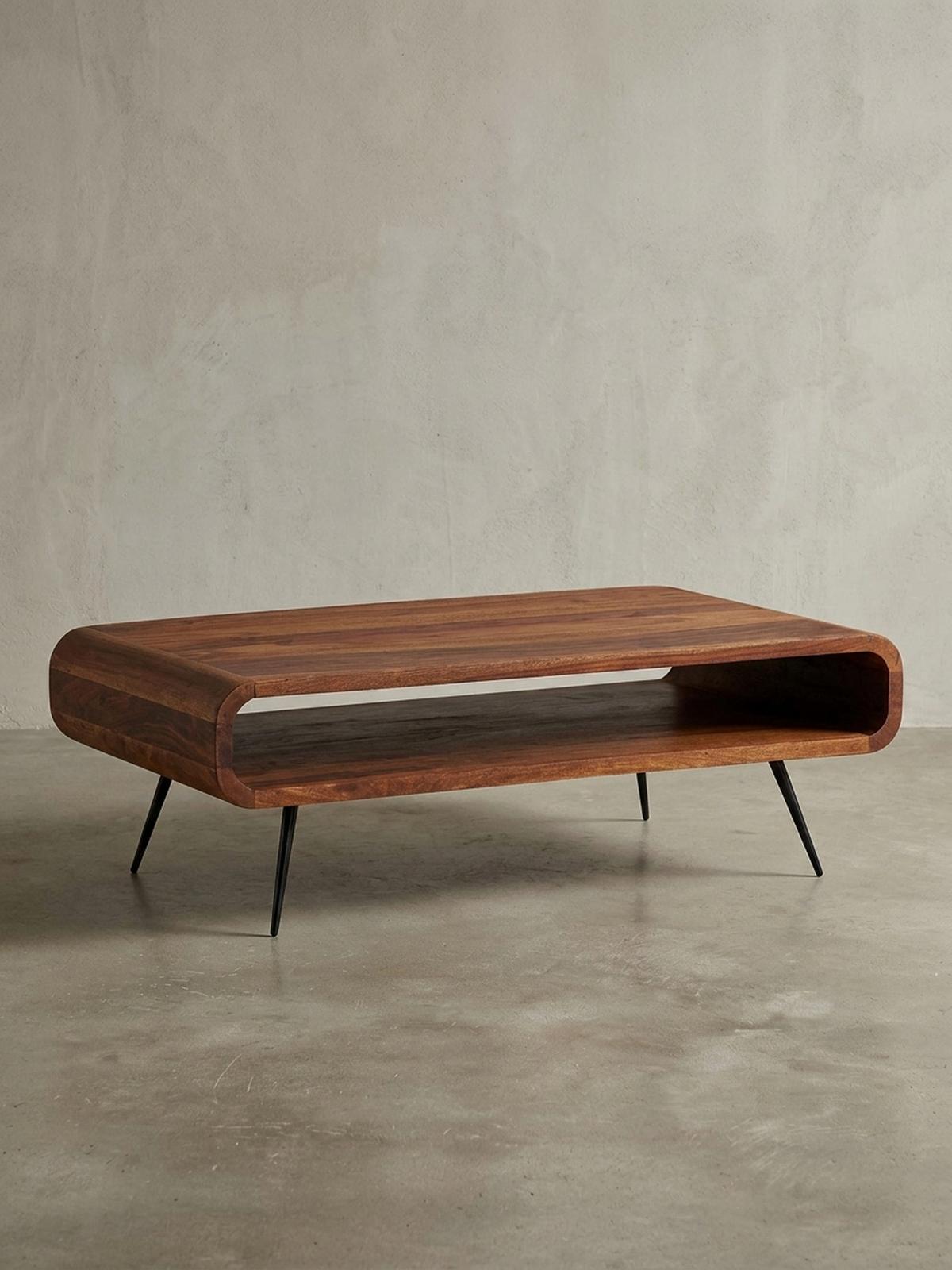 WOHNZIMMERTISCH Massivholz Sheesham, Modernes Design mit Staufach - Schwarz/Braun, Holz/Metall (55/90/30cm) - KADIMA DESIGN