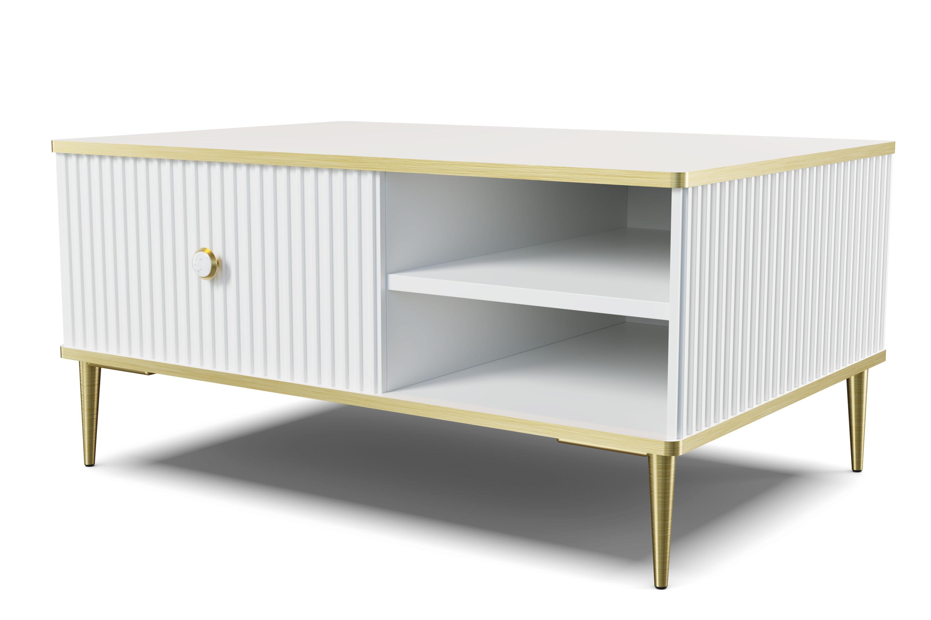 COUCHTISCH Weiß, Gold 90/43/60 - Weiß, Holzwerkstoff (60/90/43cm) - RAUMHIRSCH FURNITURE