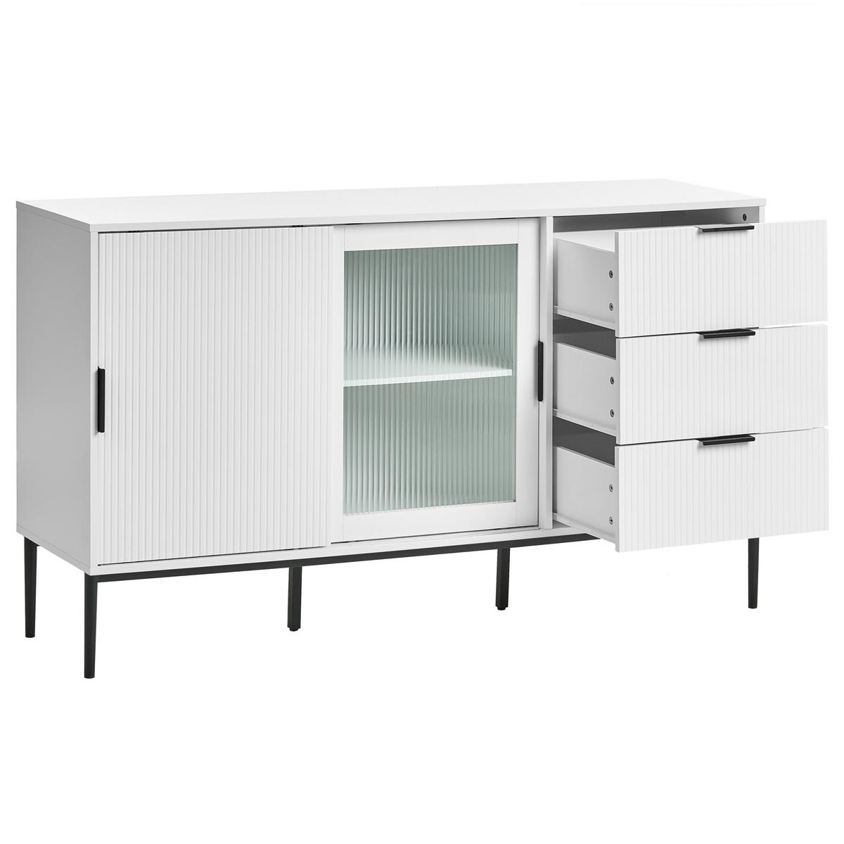 SIDEBOARD mit Glastüren Weiß Leduc - Weiß, Holzwerkstoff (150/86/40cm) - Beliani