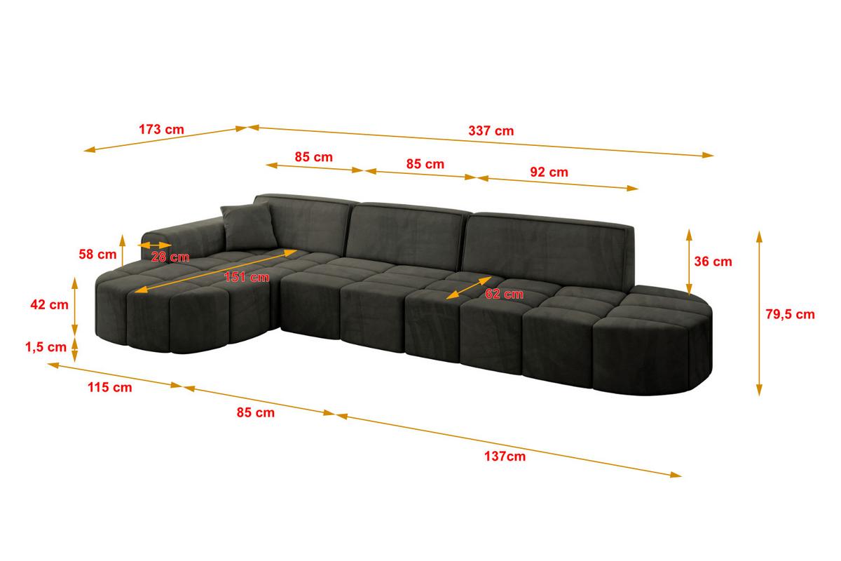 ECKSOFA Ottomane Rechts LIVO-L2 - 337x173x79,5 cm Rosa - Rosa, Holzwerkstoff/Textil (337/173cm) - ALTDECOR