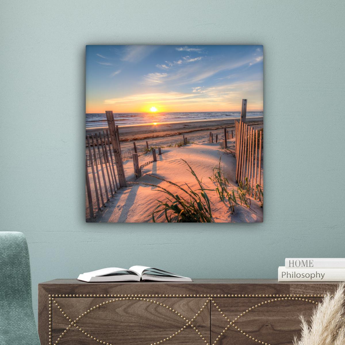 LEINWANDBILD Strand - Meer - Düne - Sonnenuntergang - Landschaft Wandbild Wohnzimmer 50x50 cm - Beige, Textil (50/50cm) - MuchoWow