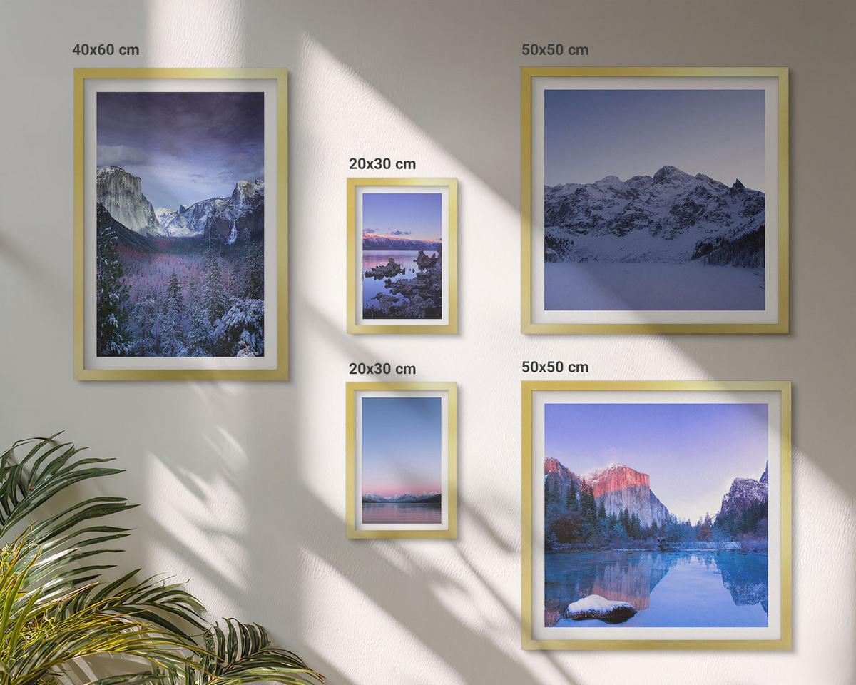 BILDER SET 5er Set - 50x50 cm & 20x30 cm & 40x60 cm Goldrahmen - Berglandschaften, Sonnenuntergang, Wasser - Goldfarben, Kunststoff (40/60cm) - TULUP