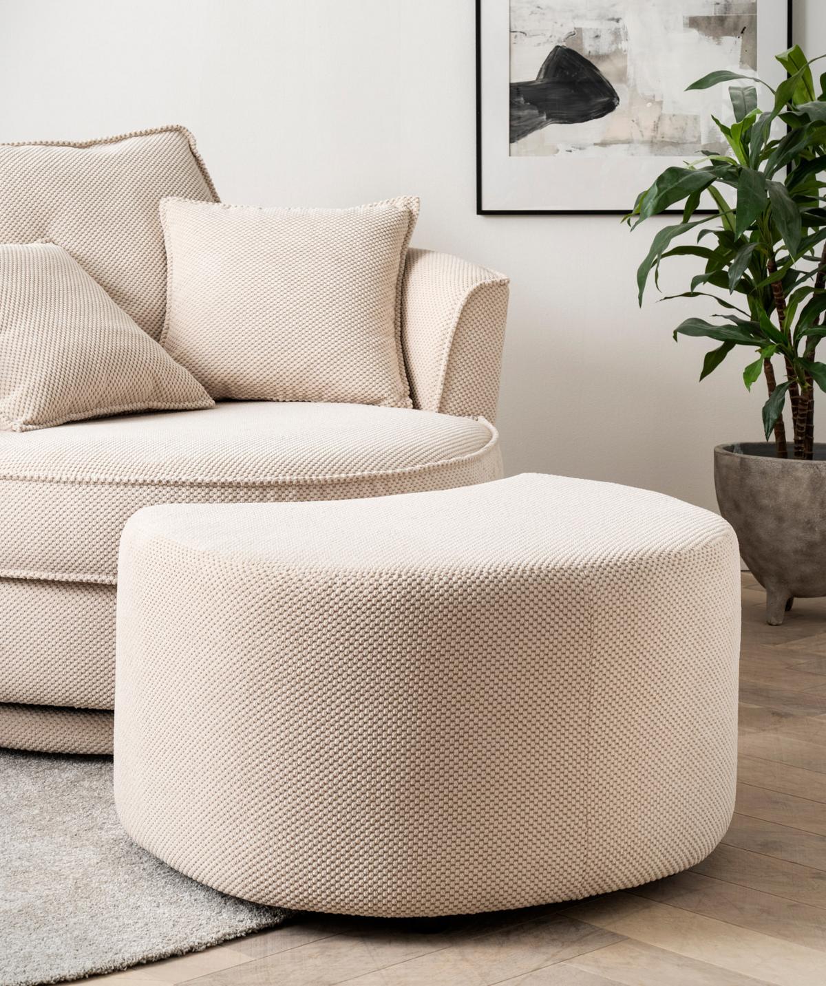 DREHSESSEL wollweiß Web-Velours, XL Sessel 360° drehbar inklusive 3 x Kissen - Creme/Weiß, Kunststoff/Textil (120/86/120cm)