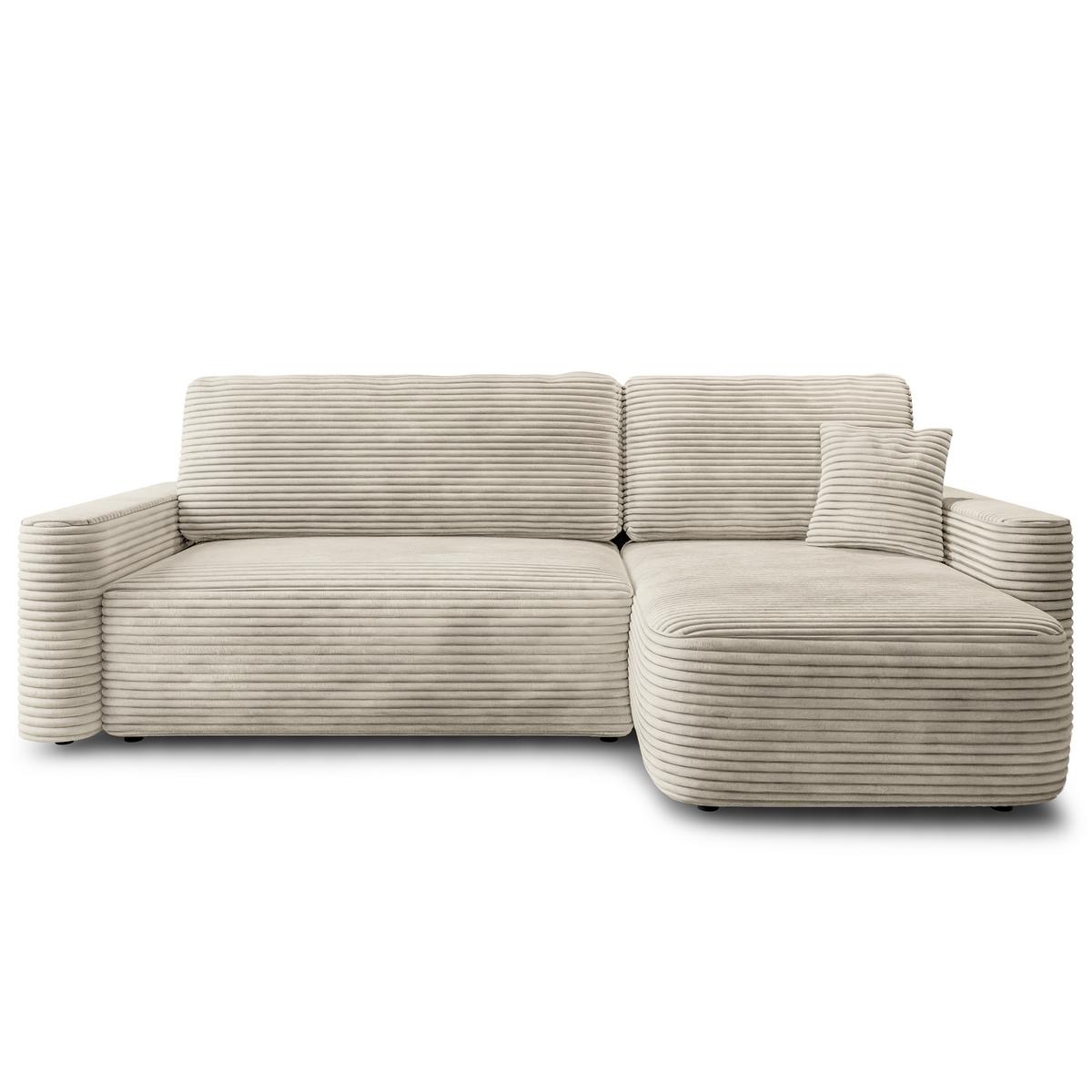 ECKSOFA NERI T Creme Kordstoff mit Schlaffunktion - Creme, Holzwerkstoff/Textil (280/157cm) - MASSENO