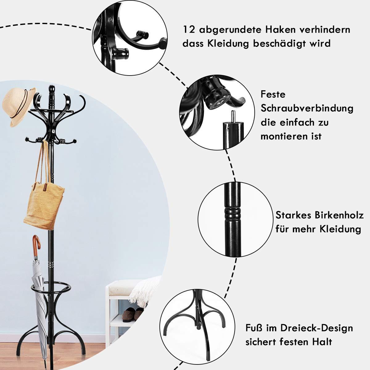 GARDEROBENSTÄNDER Schwarz - Schwarz, Holz (47.5/182/45cm) - COSTWAY