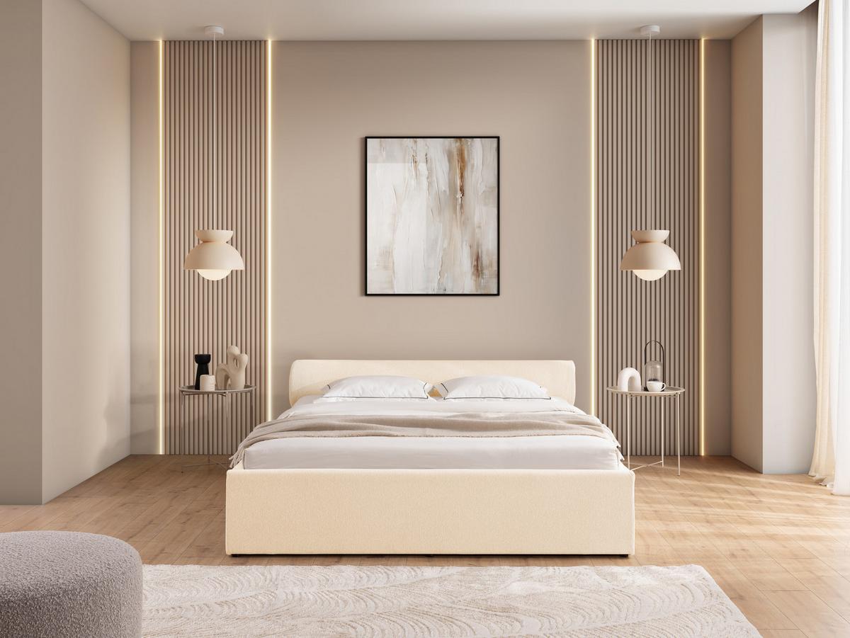 POLSTERBETT 160/200 cm Josy im Designer-Look mit Bettkasten und Lattenrost aus Hellbeige Chenille-Stoff - Beige/Schwarz, Holz/Kunststoff (160/200cm) - S-Style Möbel
