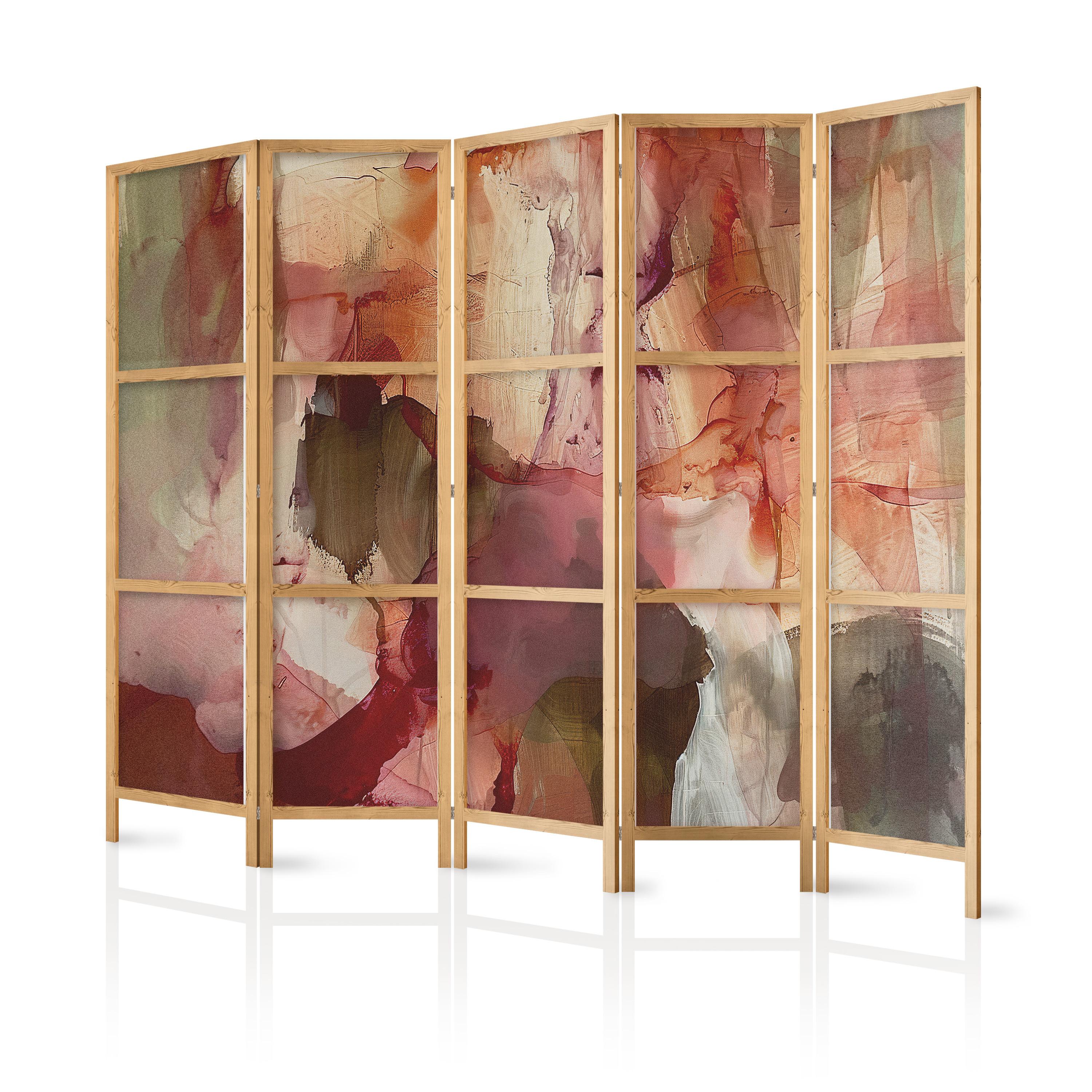 PARAVENT Japanischer 5-tlg 225x172 cm Abstraktion - Multicolor, Holz/Textil (225/172/3cm) - Muralo