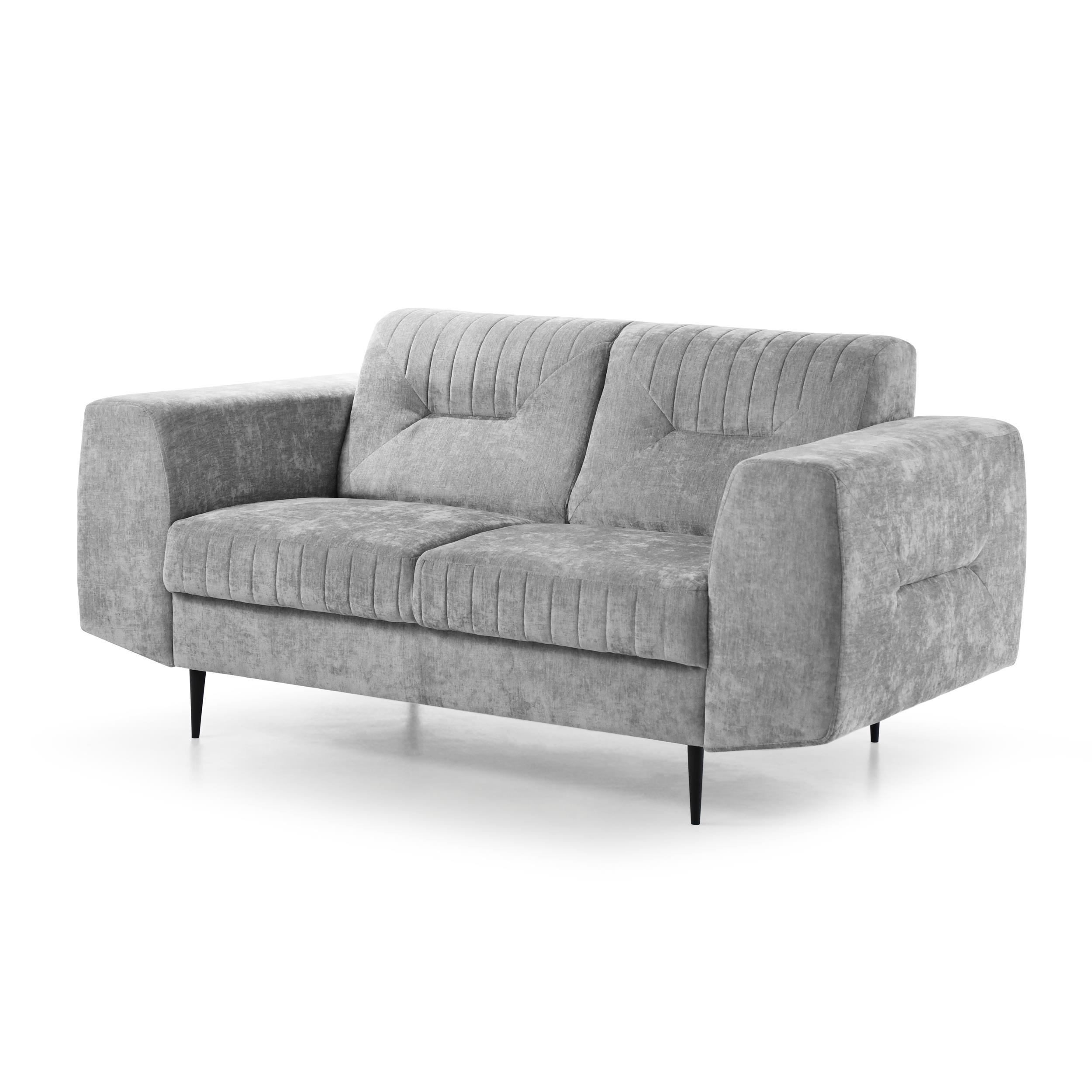SOFA Venezia 2-Sitzer mit Metallbeinen, hellgrau, 233 cm - Hellgrau/Schwarz, Holzwerkstoff/Metall (172/85/94cm) - Beautysofa