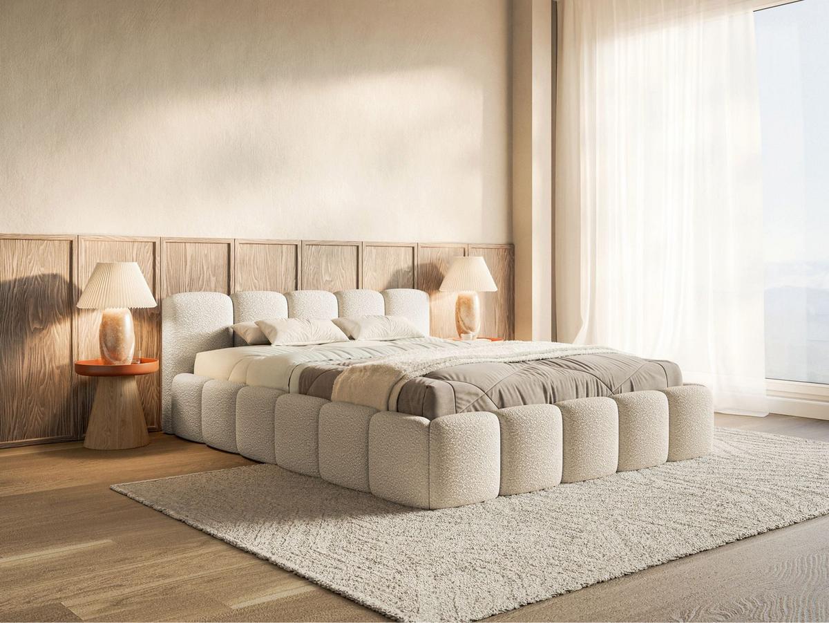 POLSTERBETT Cloudy Low Hellbeige Bouclébezug 160x200 - Ecru, Textil (160/200cm) - Selsey