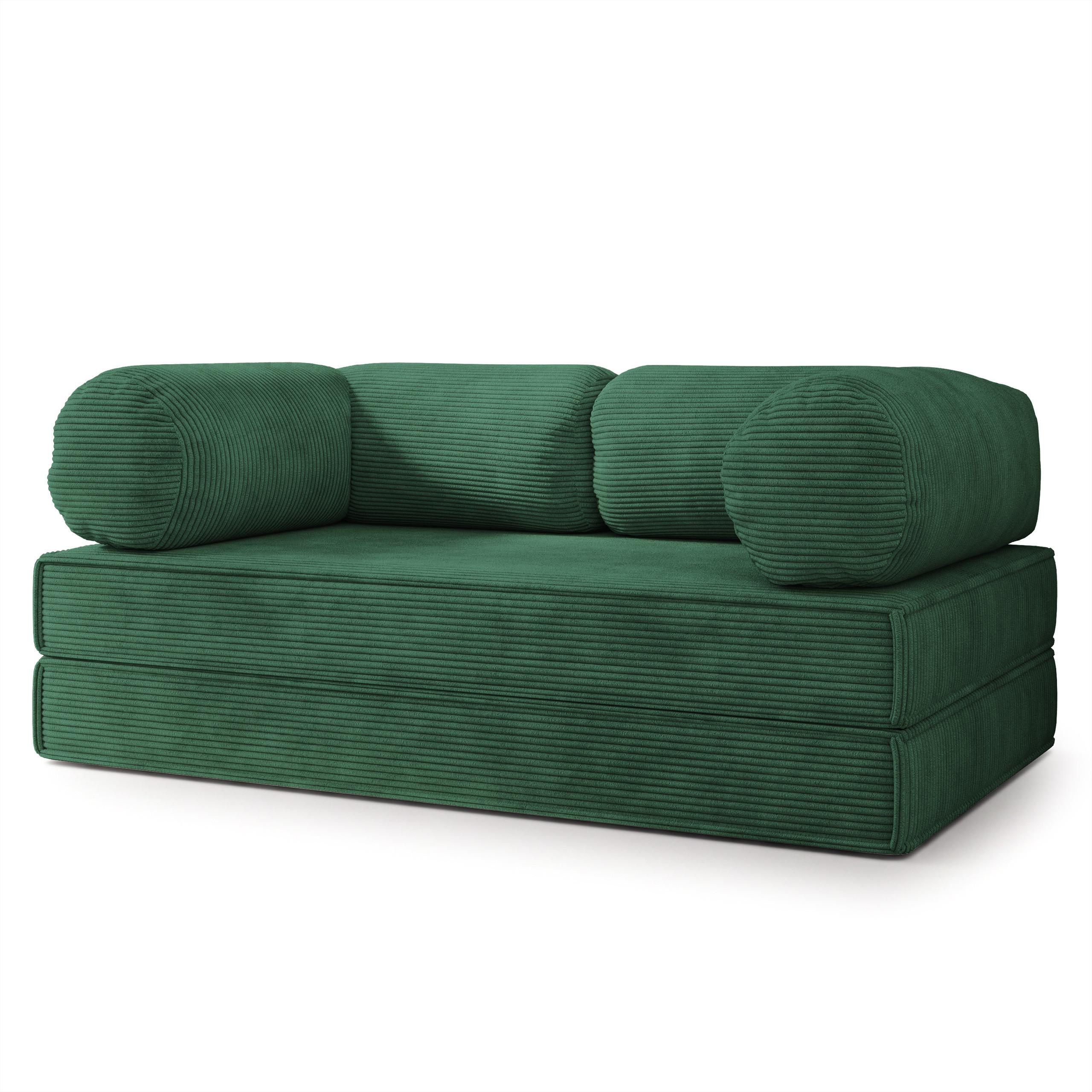 BETTSOFA ALVIO aus Schaumstoff Kordstoff Grün Schlaffunktion - Grün, Textil (170/68/80cm) - MASSENO