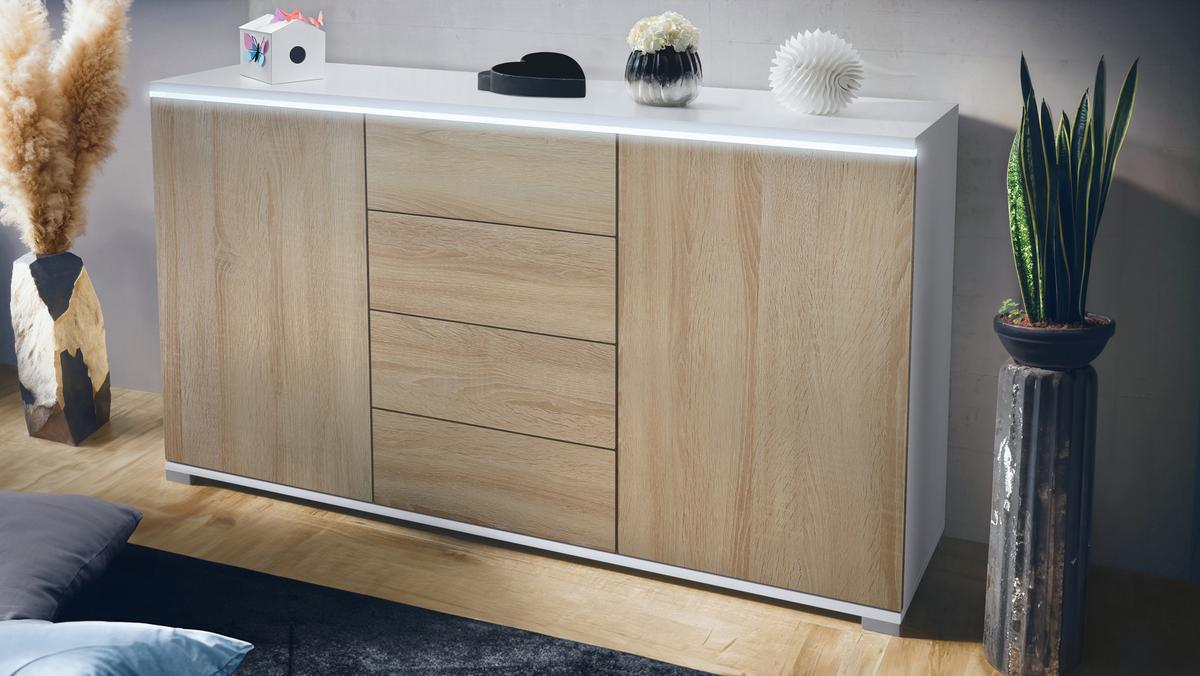 SIDEBOARD Faro Eiche sägerau - Eiche San Remo, Holzwerkstoff (138.5/75.5/35cm) - Vladon