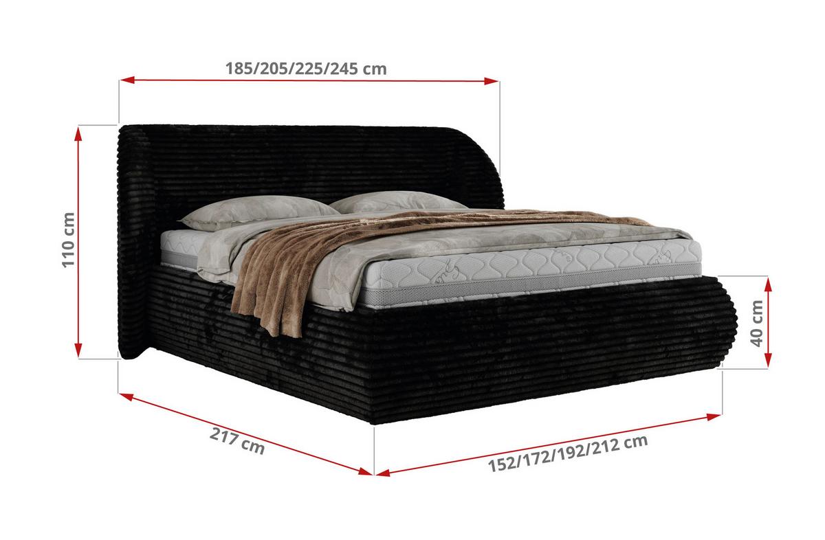 POLSTERBETT CAELA CLASSIC 140/200 - Schwarz Cord - Multipocket-Matratze - Schwarz, Textil (140/200cm) - MKS