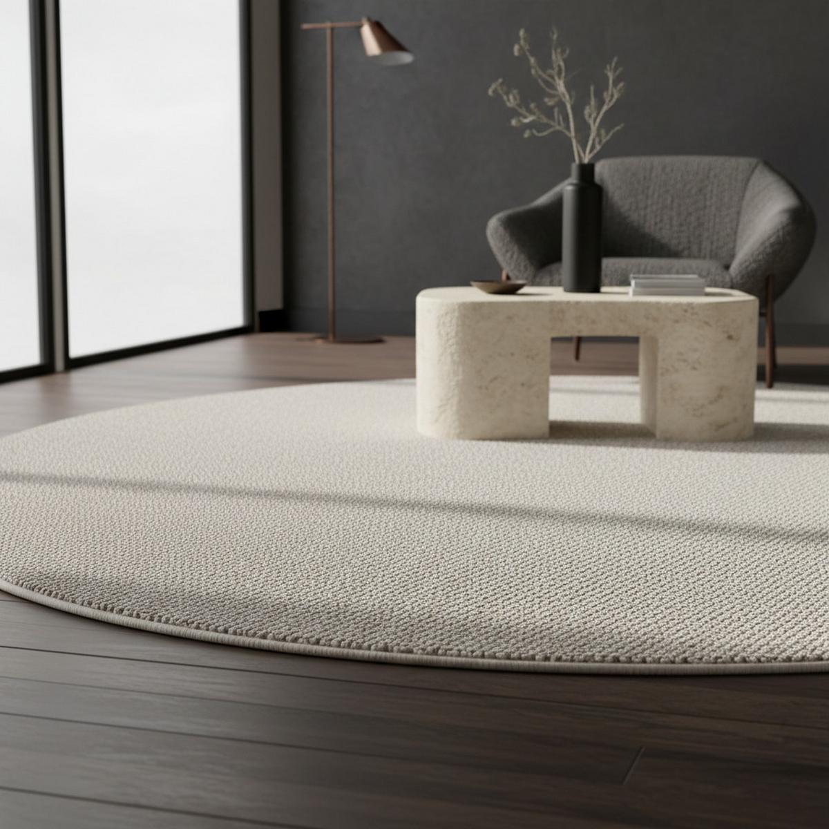 TEPPICH Flachgewebe CIMA in Creme, einfarbig, Ø 120 cm - Beige, Textil (120/120cm) - KADIMA DESIGN