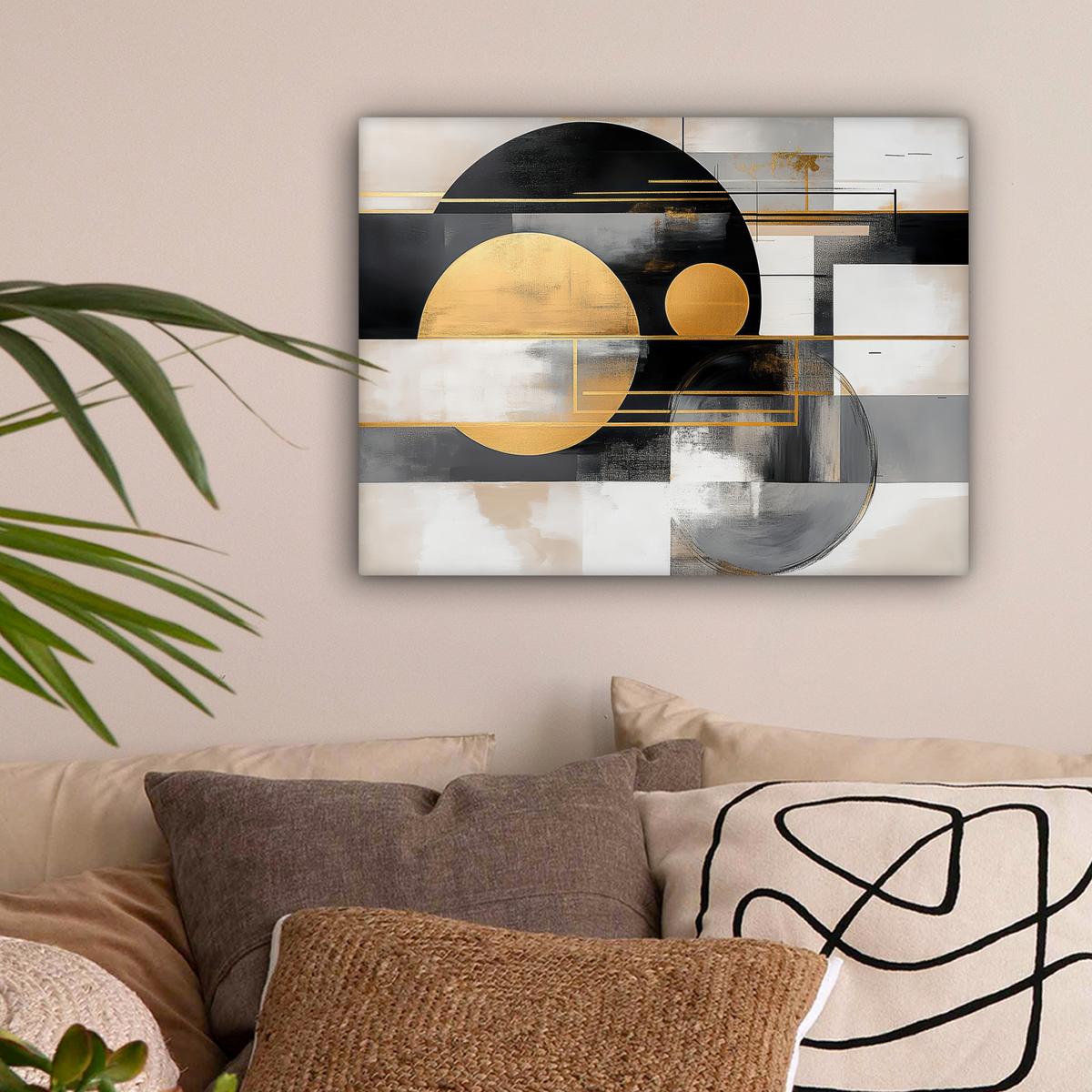 LEINWANDBILD Abstrakt - Gold - Silber - Formen - Ästhetisch - Modern Wandbild 40x30 cm - Goldfarben, Textil (40/30cm) - MuchoWow