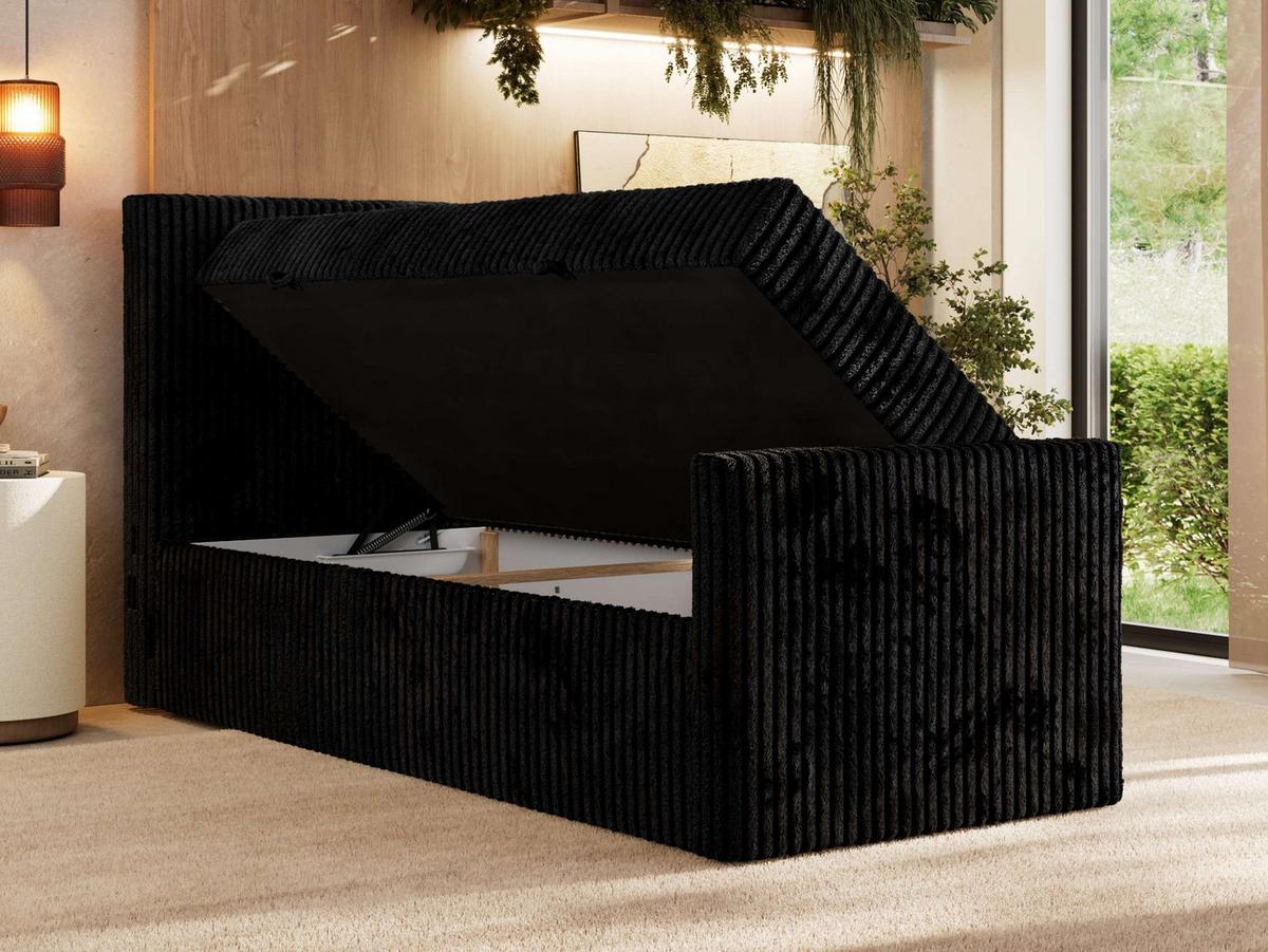 BOXBETT TILIANO DUO 90/200 - Schwarz Cord - H4 - Topper Visco - Links Seite - Schwarz, Textil (200/90cm) - MKS