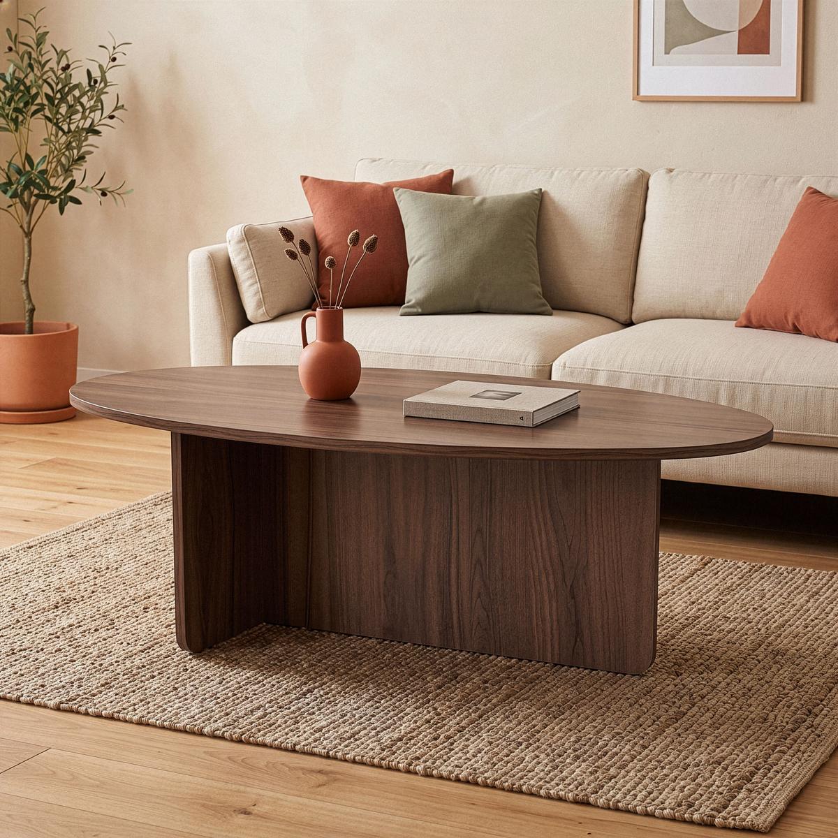 COUCHTISCH mit ovaler Platte L120 cm 65/120/40 cm - Naturfarben, Holzwerkstoff (120/65/40cm) - Calicosy