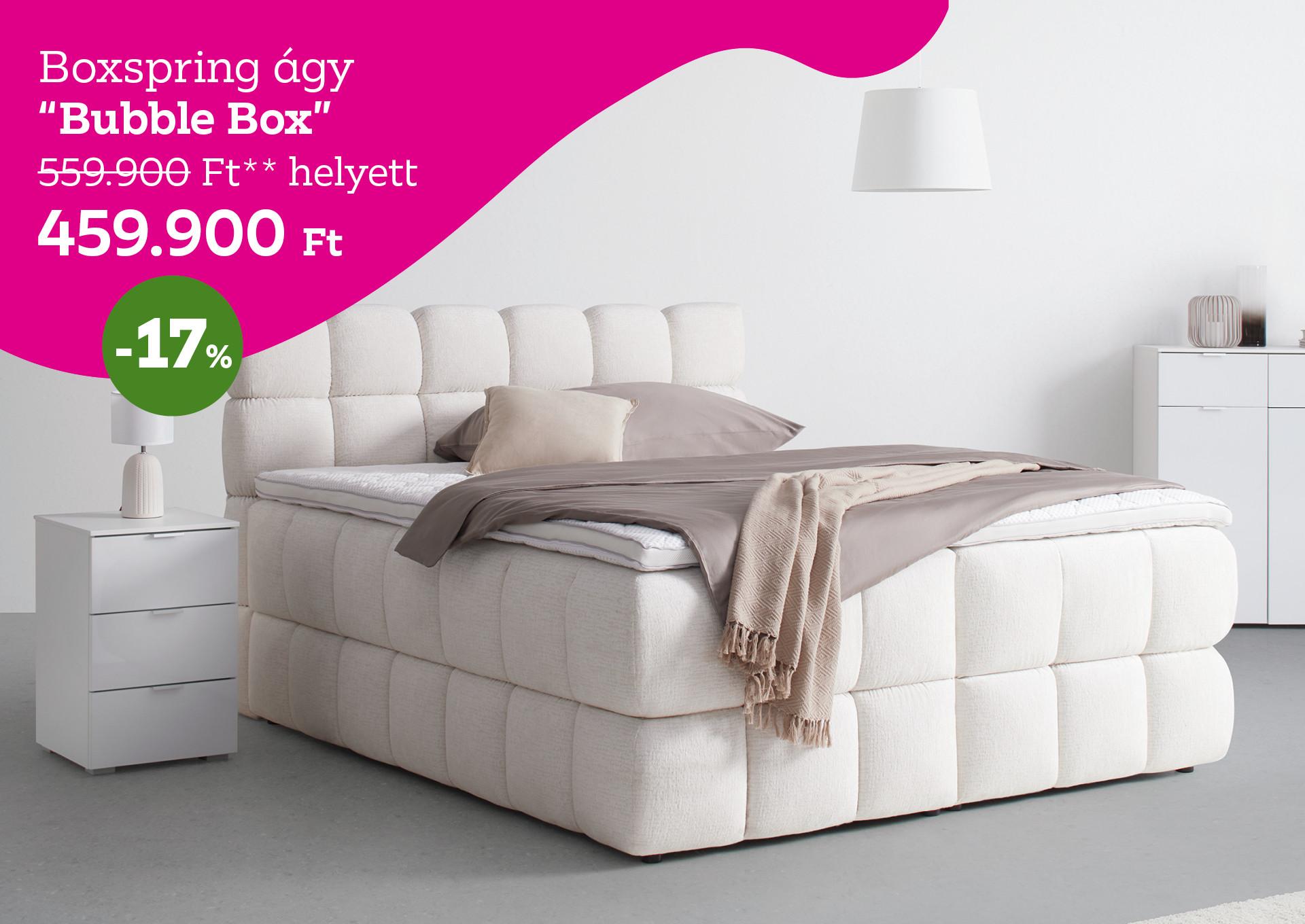 Boxspring ágy BUBBLE BOX 559900 Forint helyett 459900 Forint, kedvezmény mértéke 17%