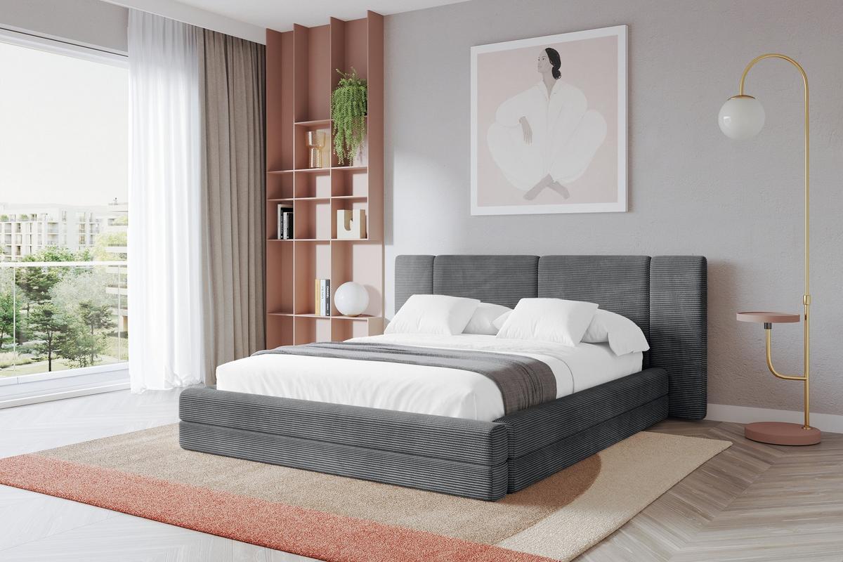 POLSTERBETT mit Bettkasten und Lattenrost, Bett mit Matratze H3/H4 - TEVO 140x200 Dunkelgrau - Graphitfarben, Holzwerkstoff/Textil (140/200cm) - ALTDECOR